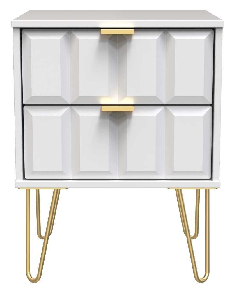 Cube White 2 Drawer Bedside Cabinet with Gold Hairpin Legs