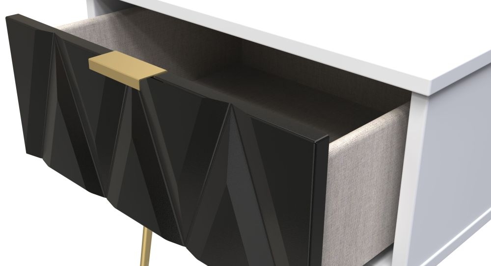 Diamond Bedside Table - 1 Drawer - with Gold Hairpin Legs - Black and White