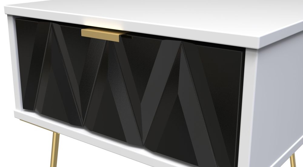 Diamond Bedside Table - 1 Drawer - with Gold Hairpin Legs - Black and White
