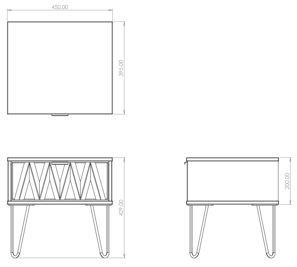 Diamond Bedside Table - 1 Drawer - with Gold Hairpin Legs - Black and White