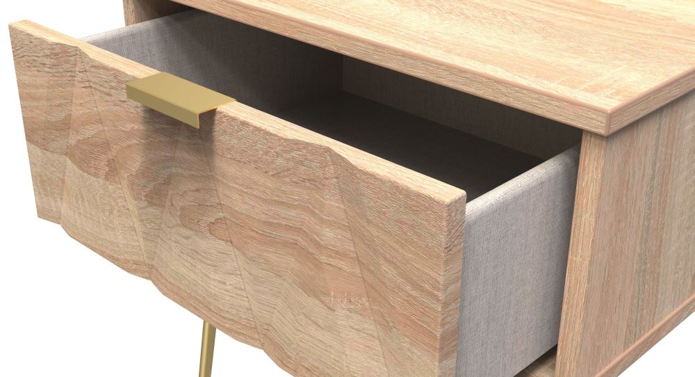 Diamond Bedside Table - 1 Drawer - with Gold Hairpin Legs - Oak