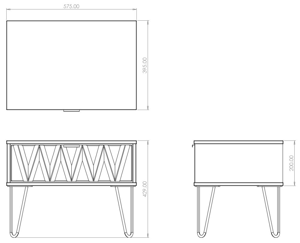 Diamond Midi Bedside Table - 1 Drawer - with Gold Hairpin Legs - Oak