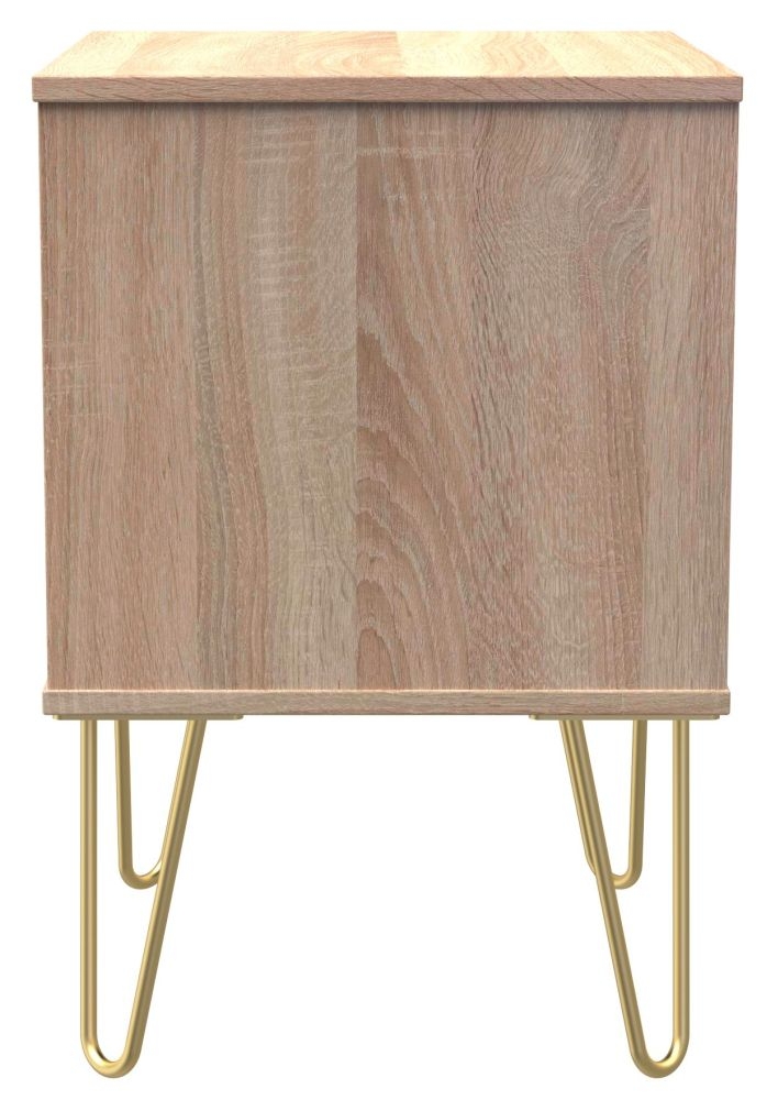 Diamond Bedside Cabinet - 2 Drawer - with Gold Hairpin Legs - Oak