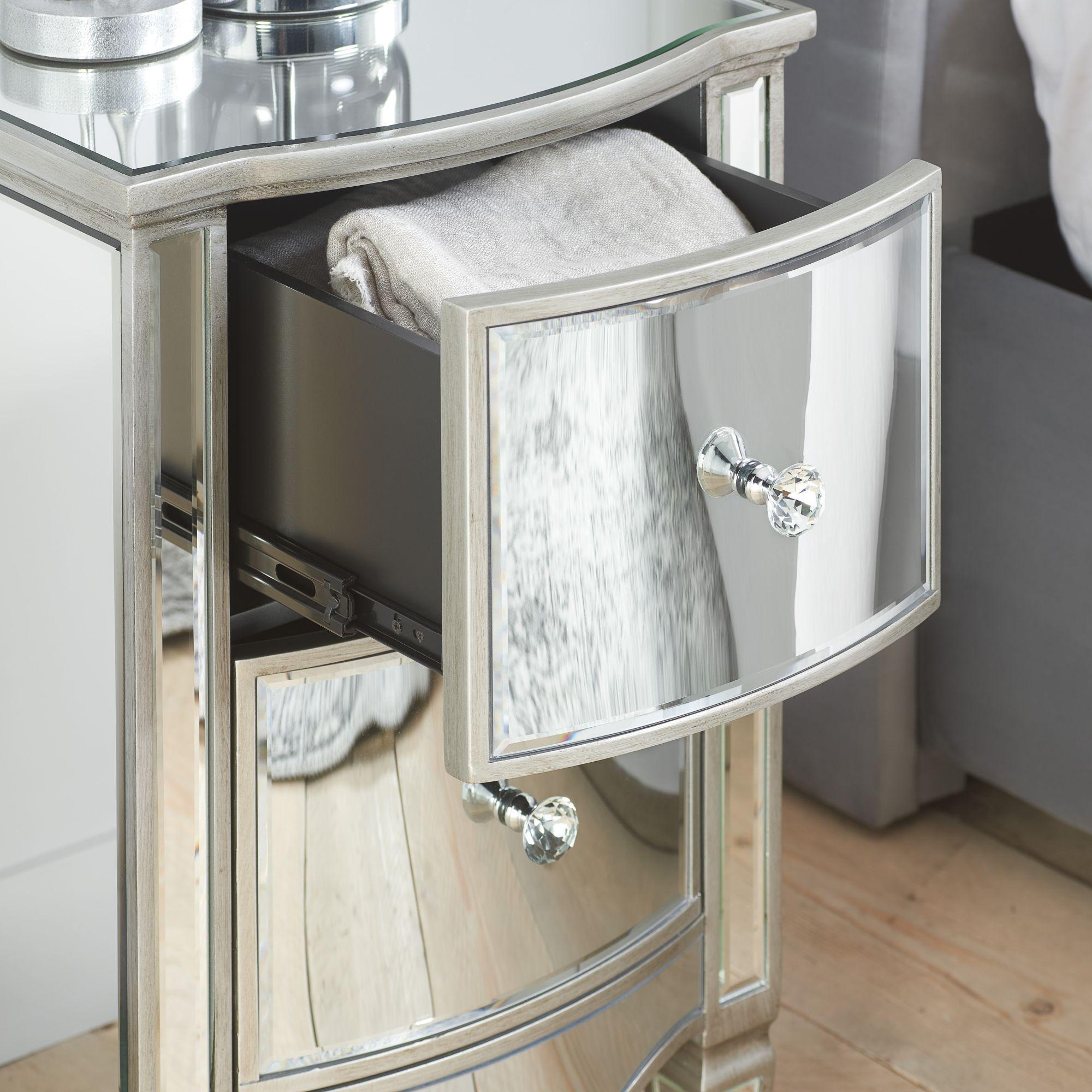Elysee Narrow Bedside Cabinet - 2 Drawer - Mirrored