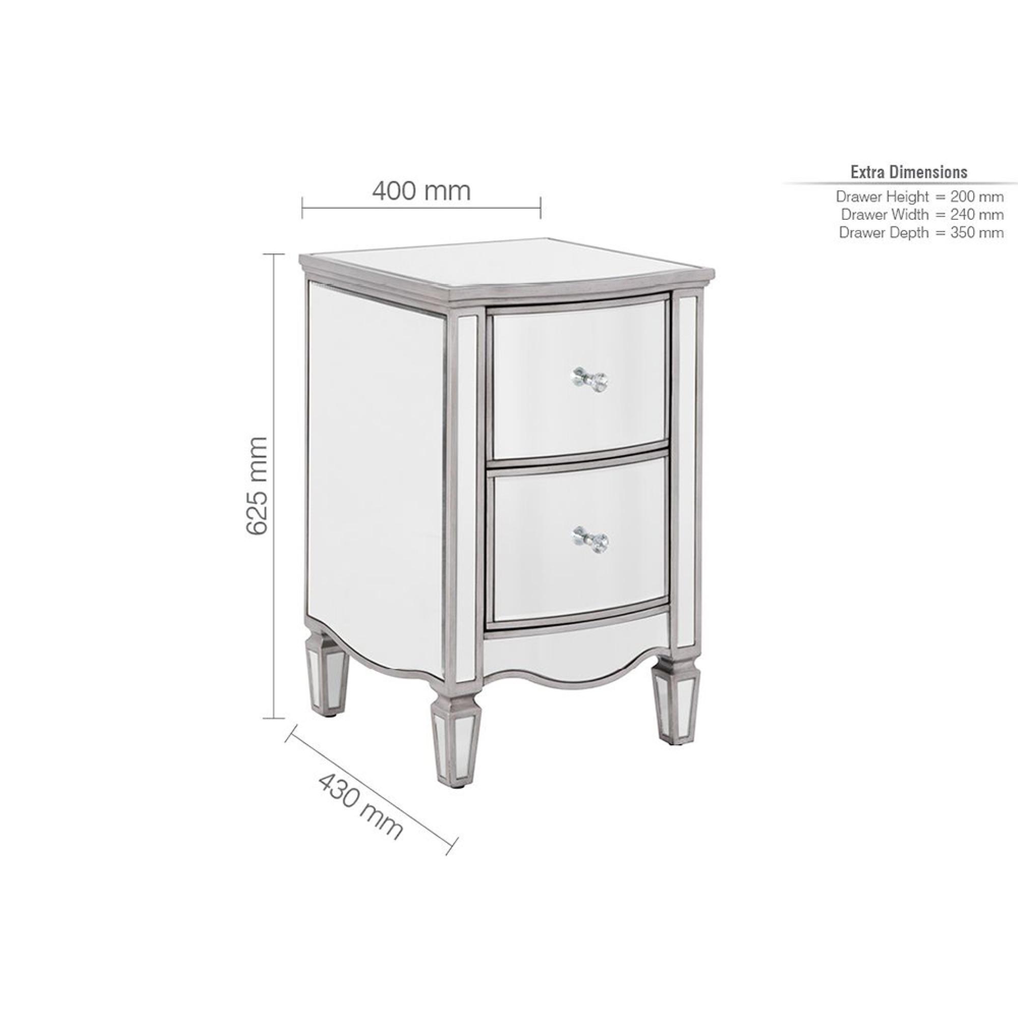 Elysee Narrow Bedside Cabinet - 2 Drawer - Mirrored