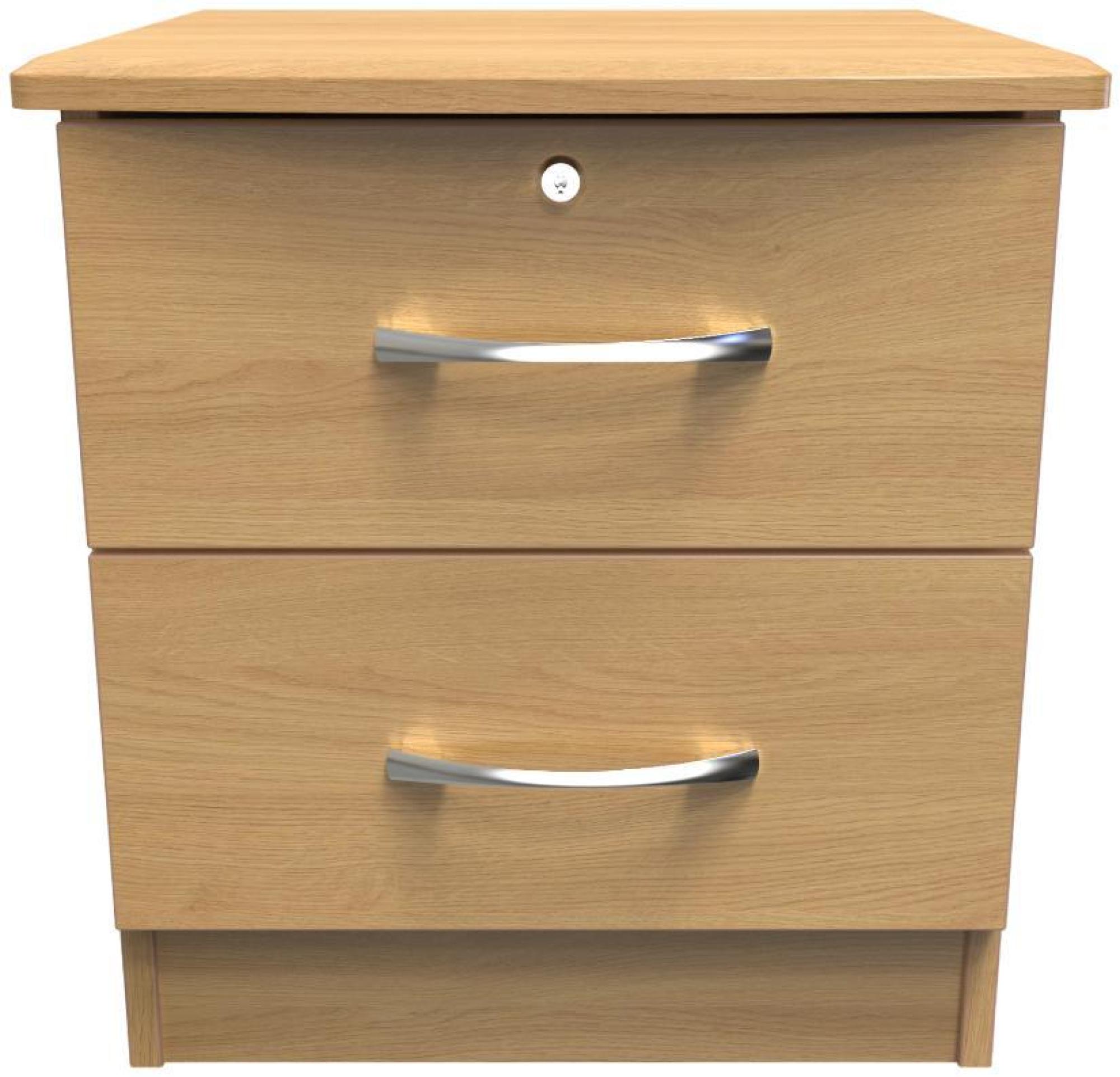 Eve Bedside Cabinet - 2 Drawer with Lock - Oak