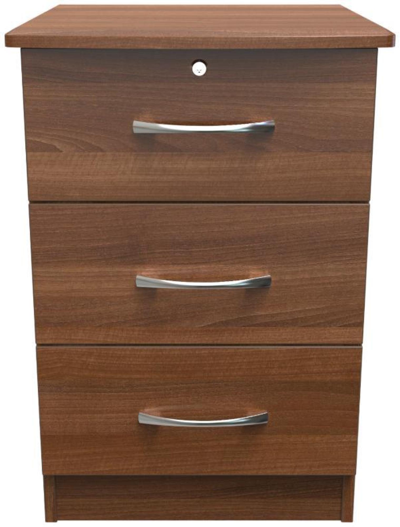 Eve Bedside Cabinet - 3 Drawer with Lock - Walnut