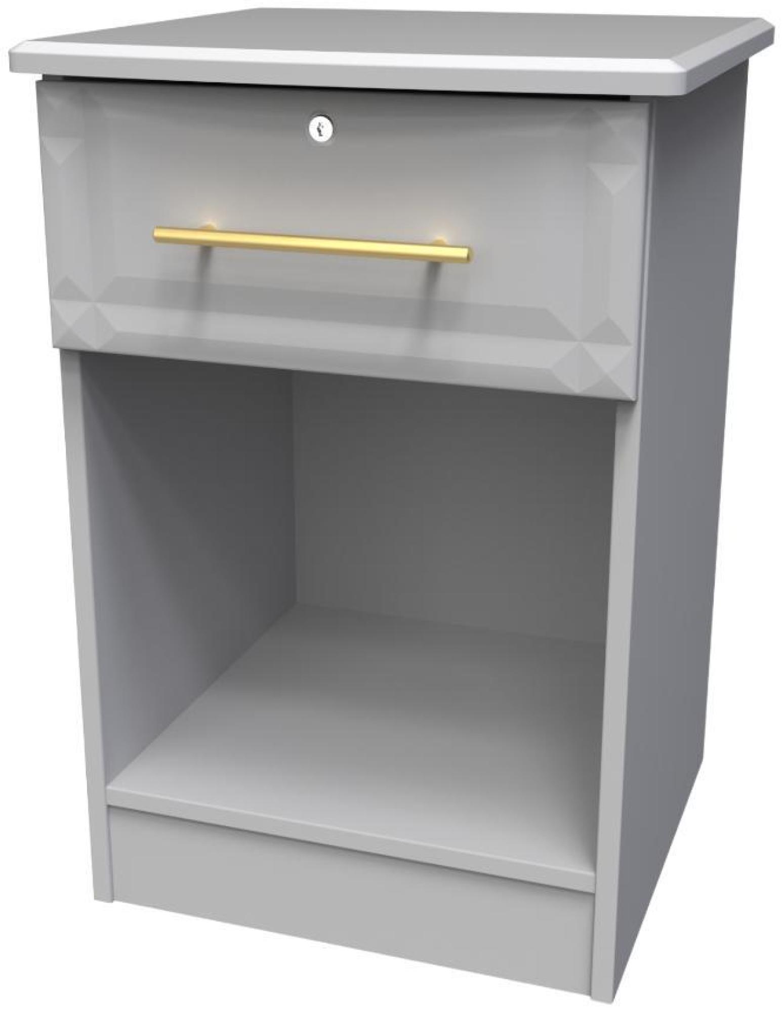 Faye Bedside Cabinet - 1 Drawer with Lock - Grey