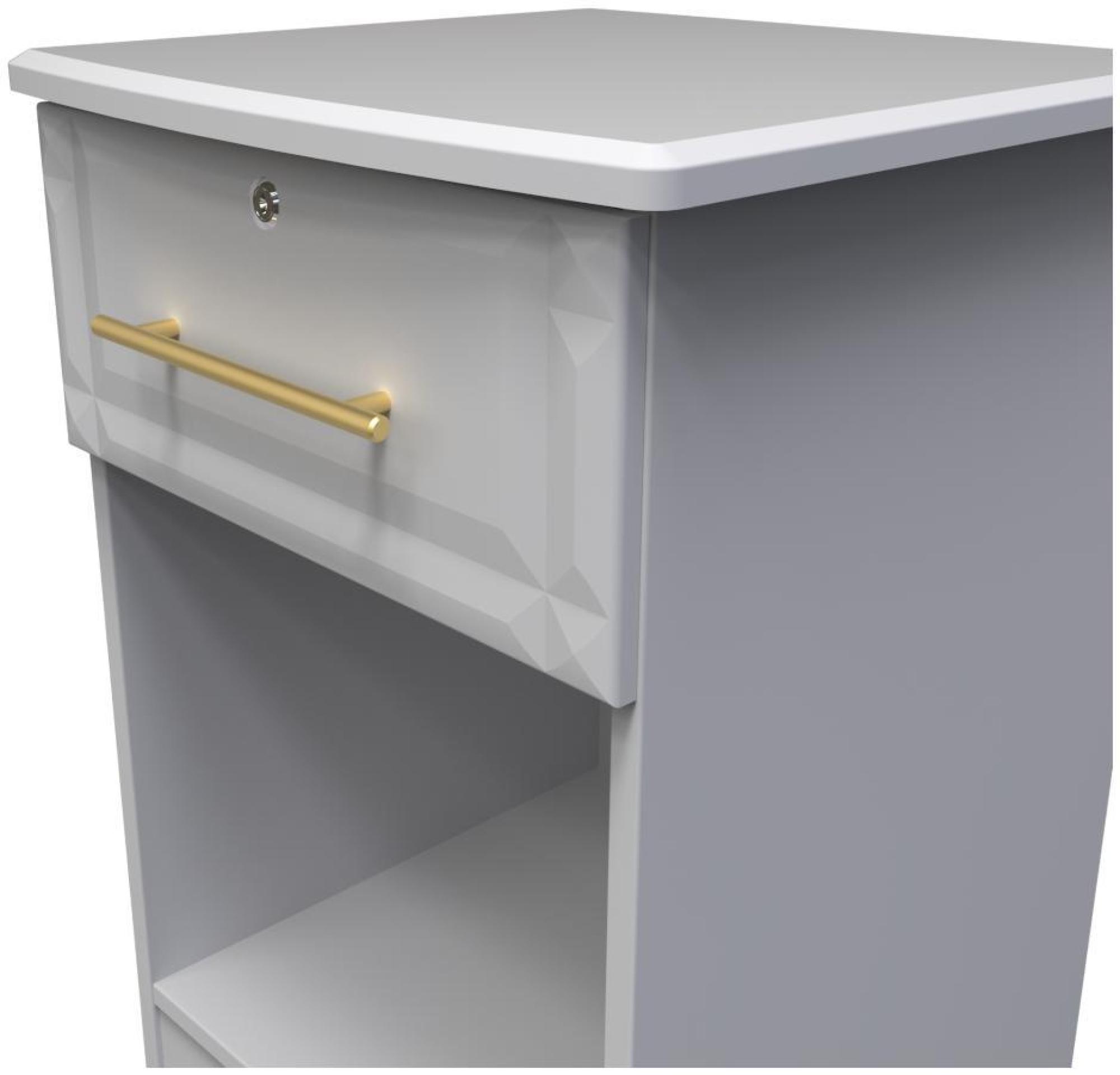 Faye Bedside Cabinet - 1 Drawer with Lock - Grey