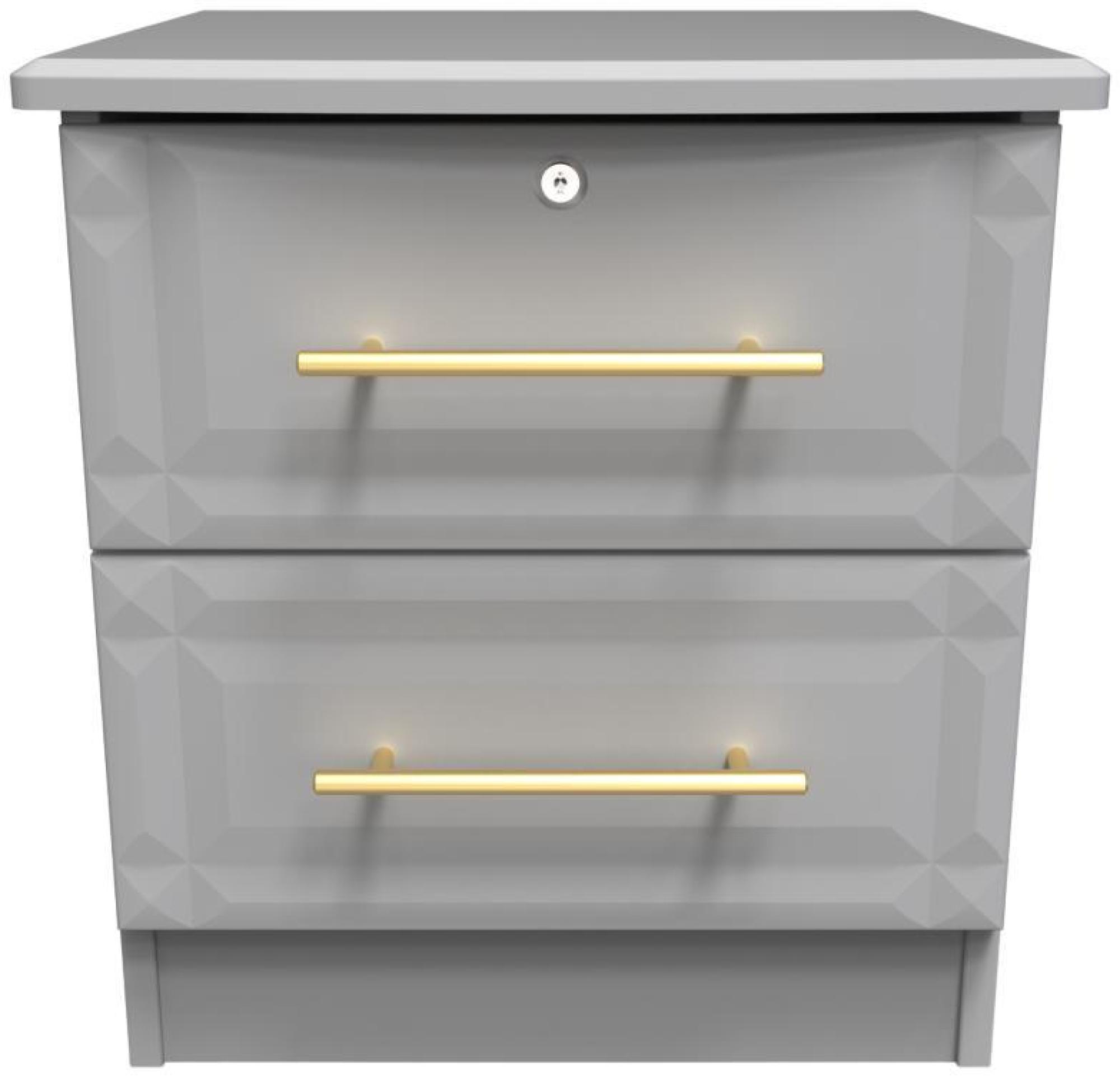 Faye Grey 2 Drawer Bedside Cabinet with Lock