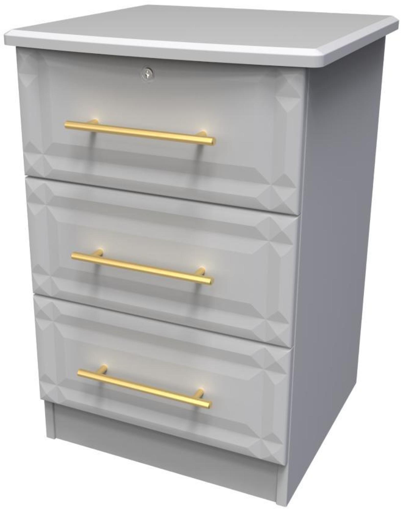 Faye Bedside Cabinet - 3 Drawer with Lock - Grey