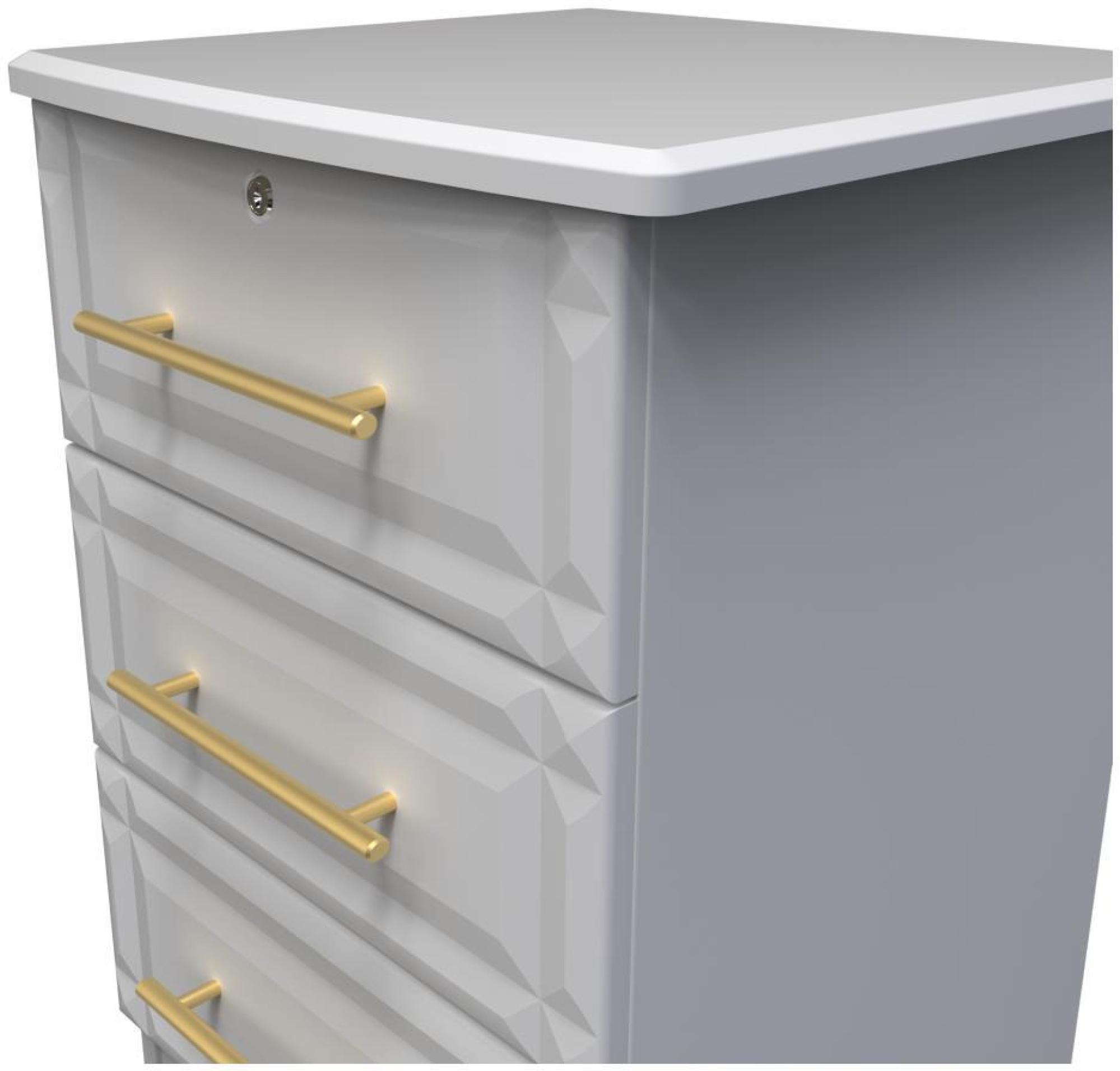 Faye Bedside Cabinet - 3 Drawer with Lock - Grey