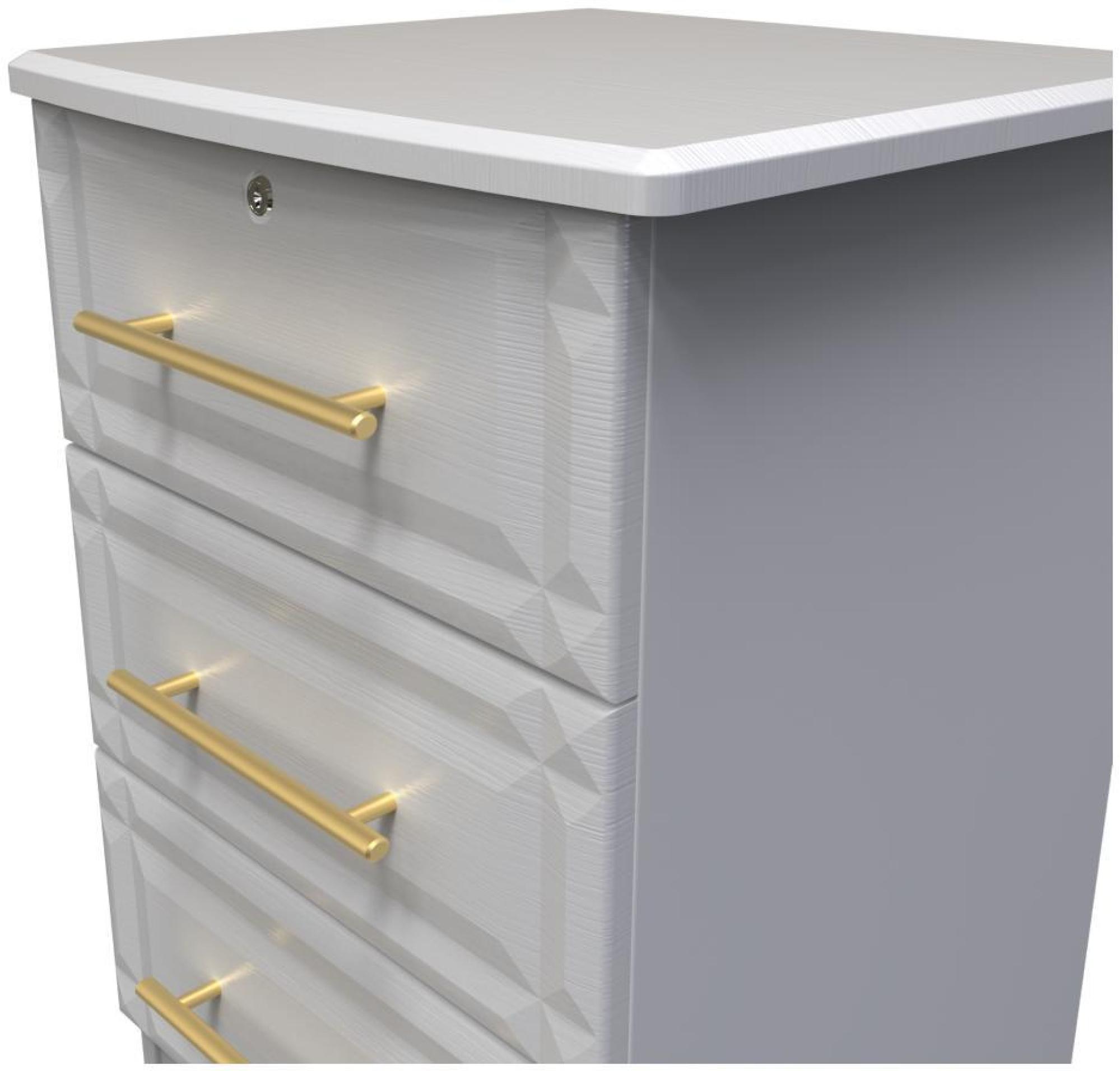 Faye Bedside Cabinet - 3 Drawer with Lock - Grey Ash