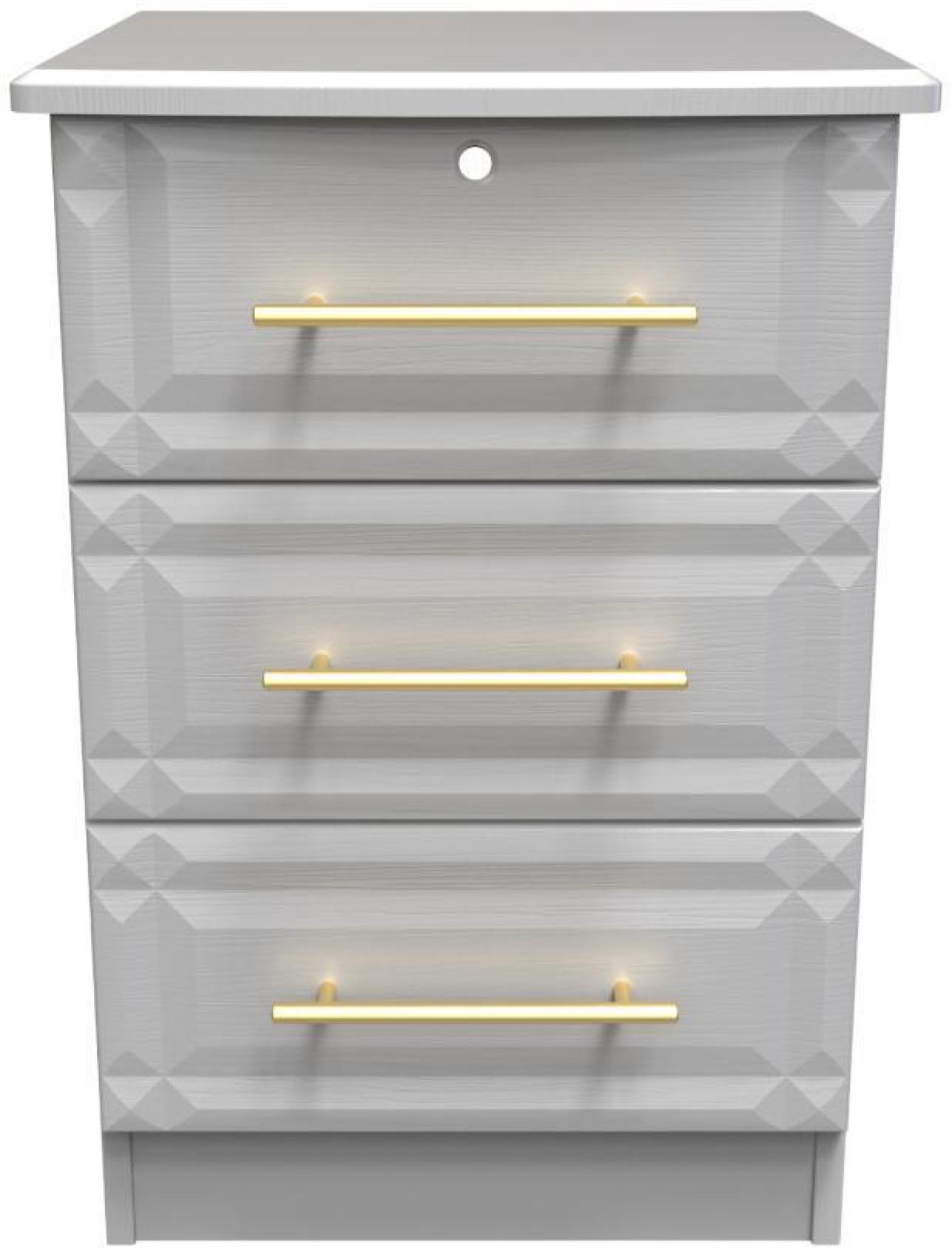 Faye Grey Ash 3 Drawer Bedside Cabinet with Lock