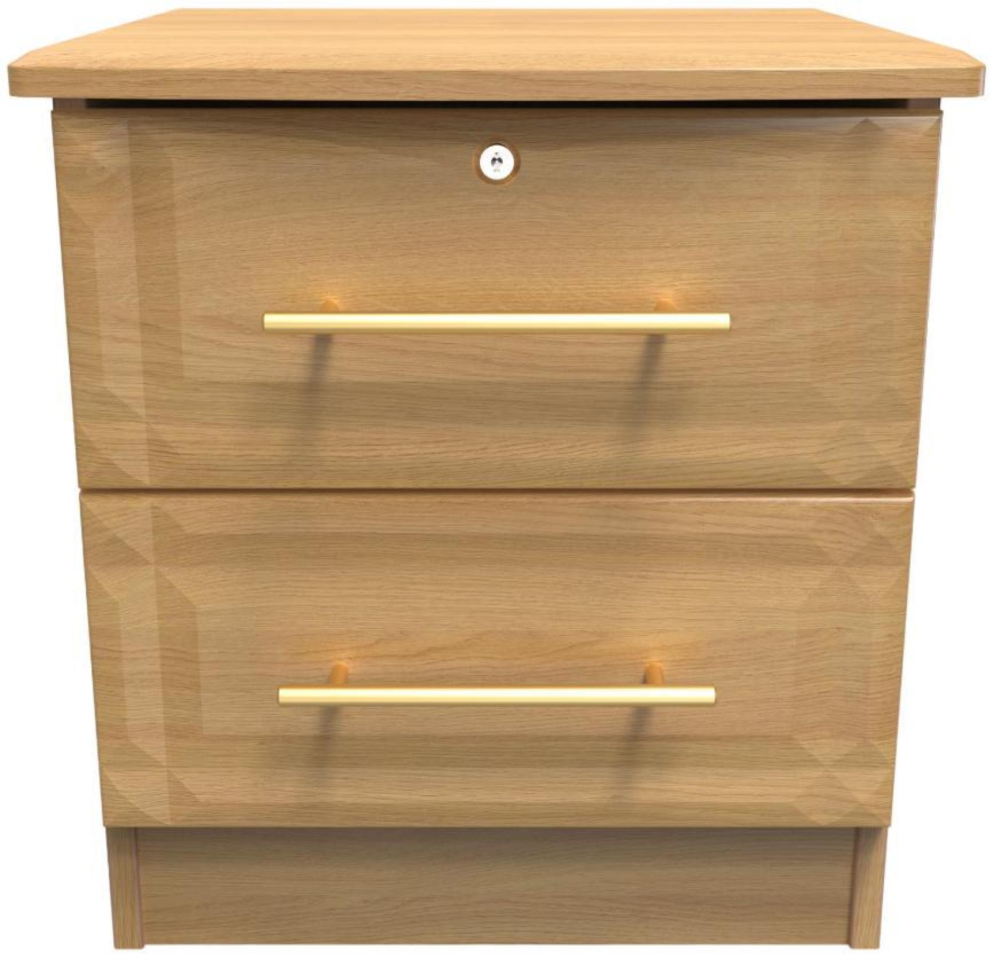 Faye Bedside Cabinet - 2 Drawer with Lock - Oak