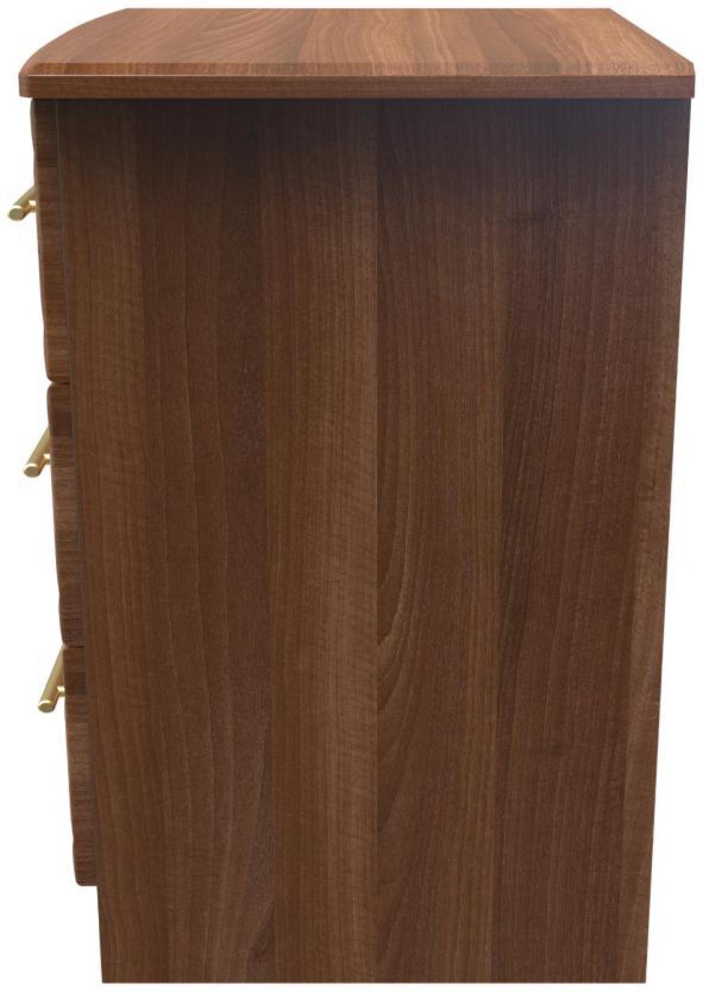 Faye Bedside Cabinet - 3 Drawer with Lock - Walnut