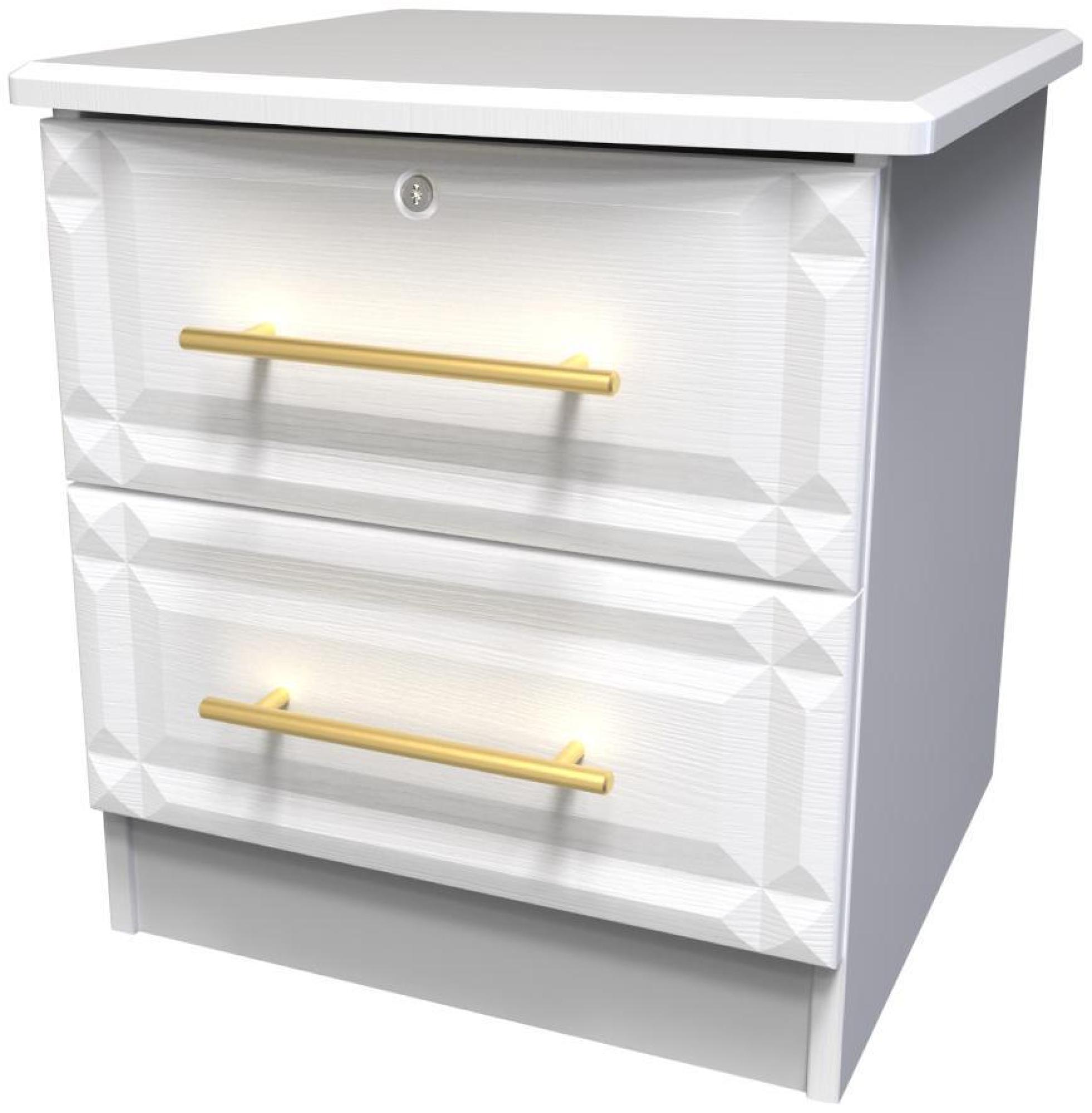 Faye Bedside Cabinet - 2 Drawer with Lock - White