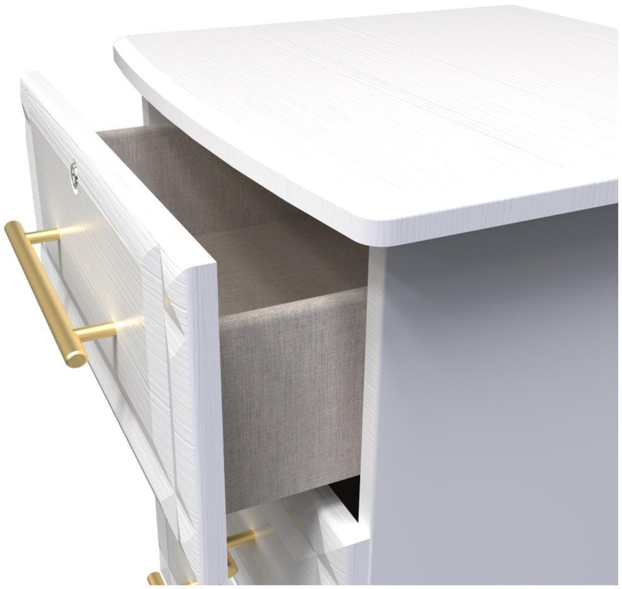 Faye Bedside Cabinet - 3 Drawer with Lock - White