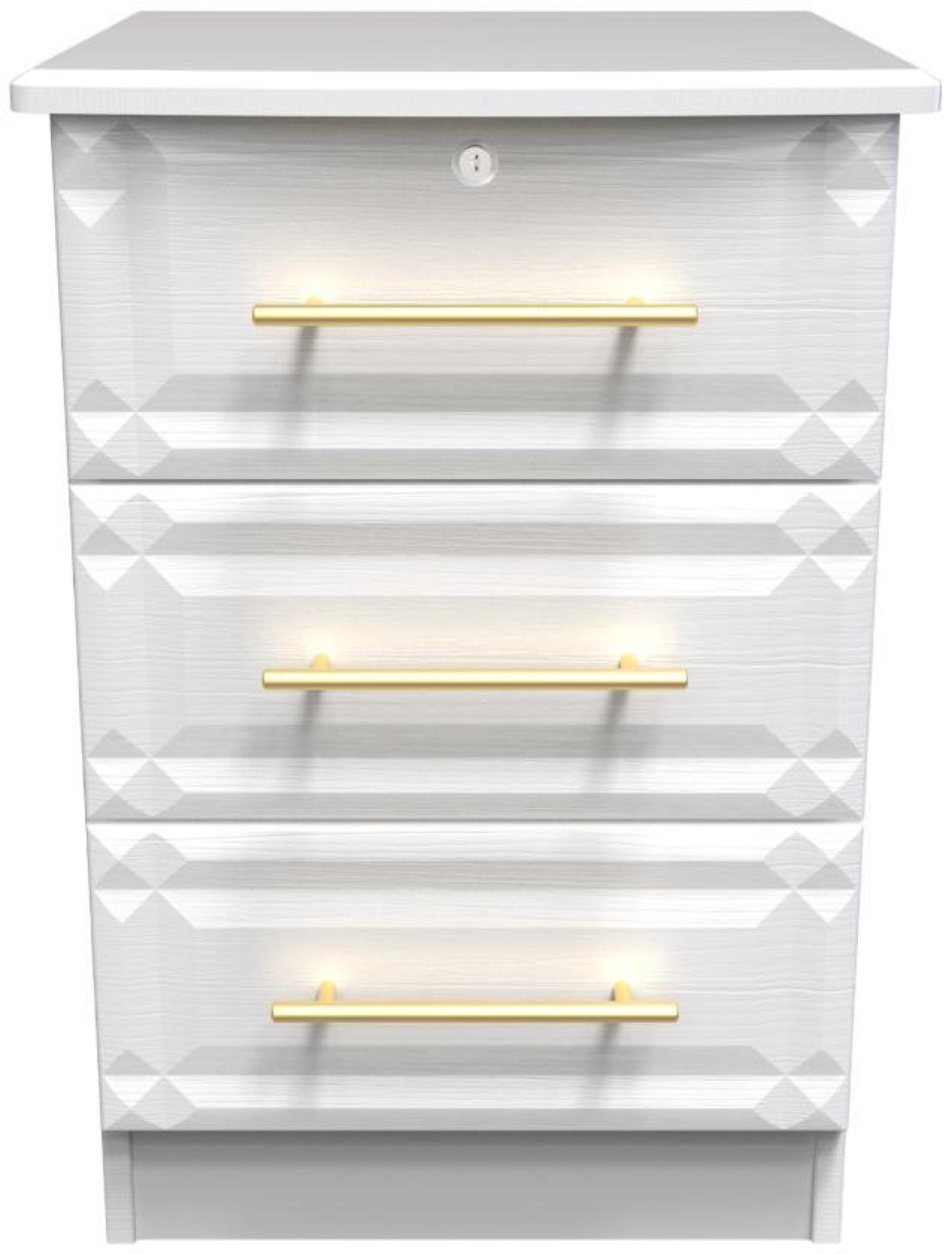 Faye White 3 Drawer Bedside Cabinet with Lock