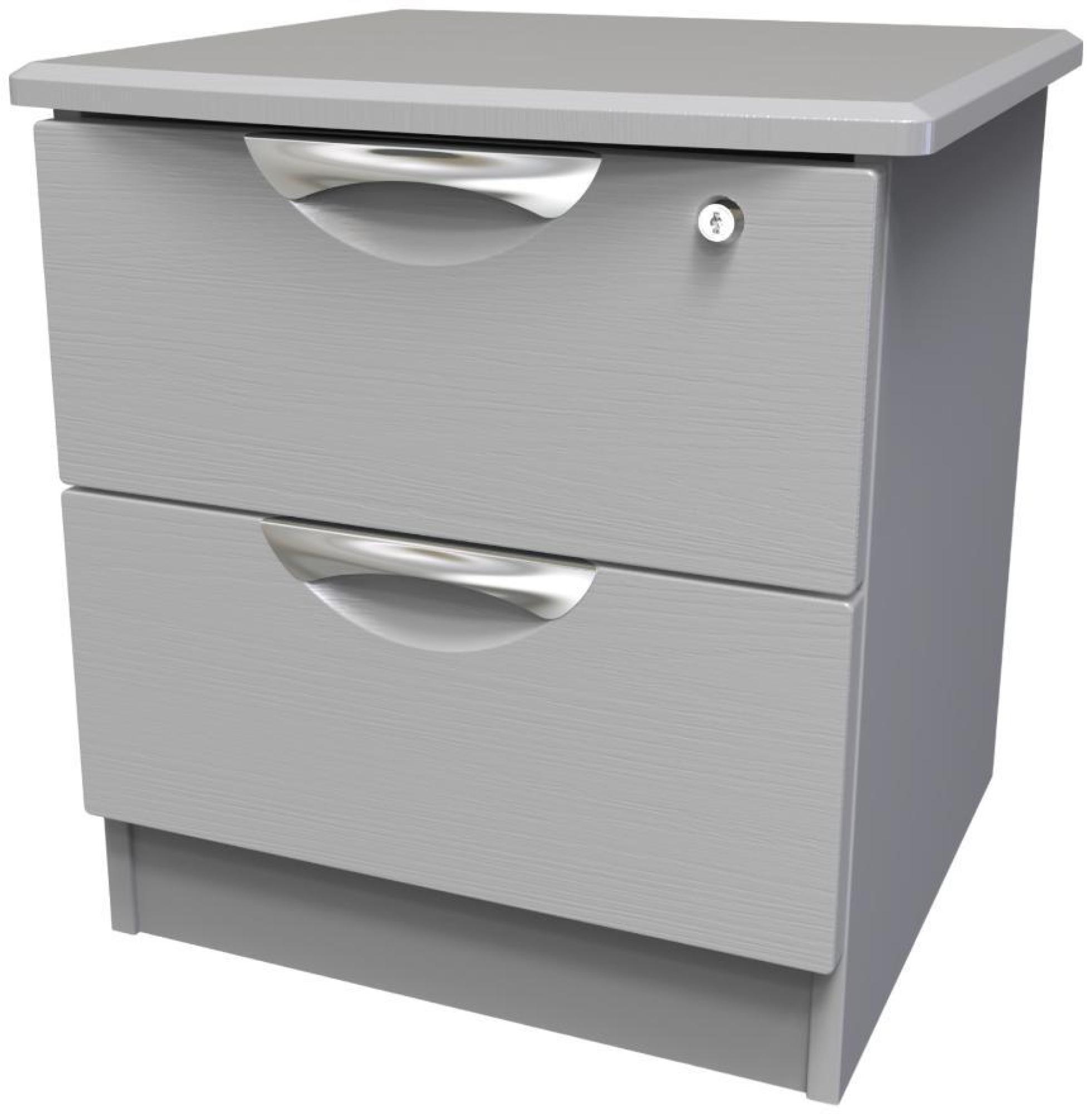 Flora Bedside Cabinet - 2 Drawer with Lock - Grey Ash