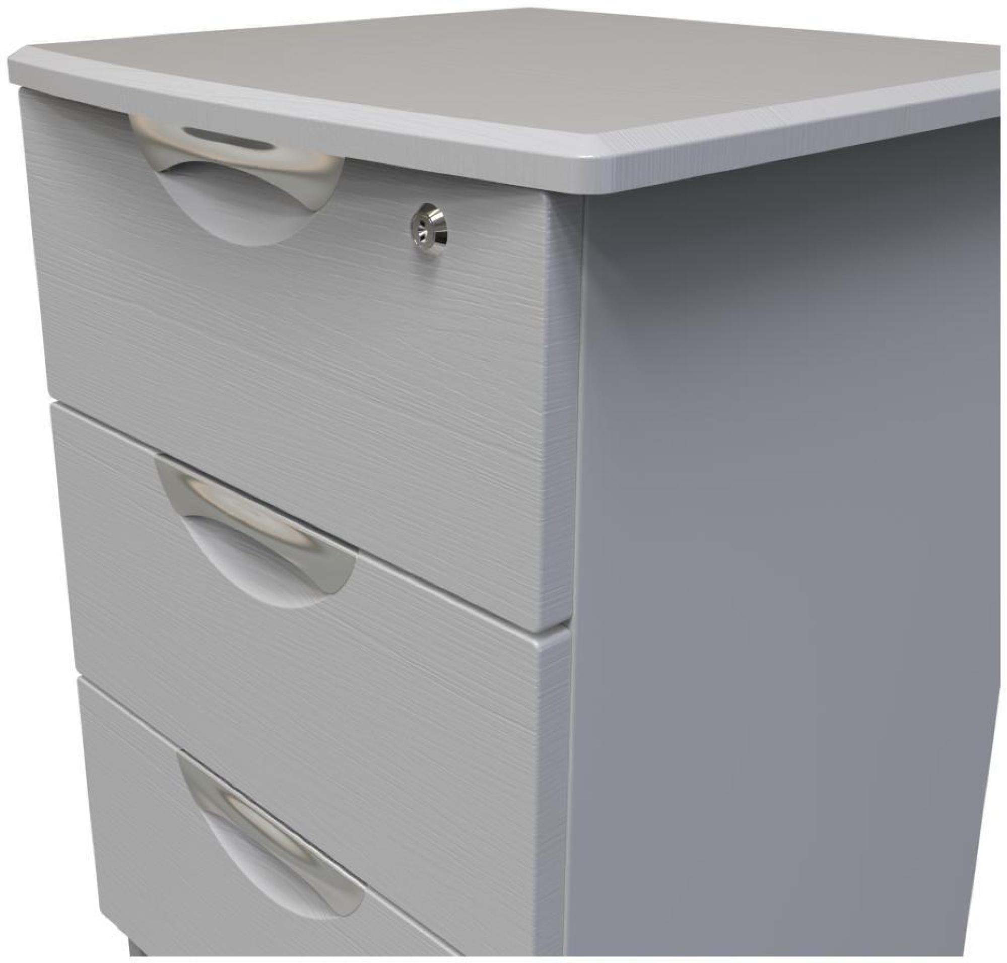 Flora Bedside Cabinet - 3 Drawer with Lock - Grey Ash