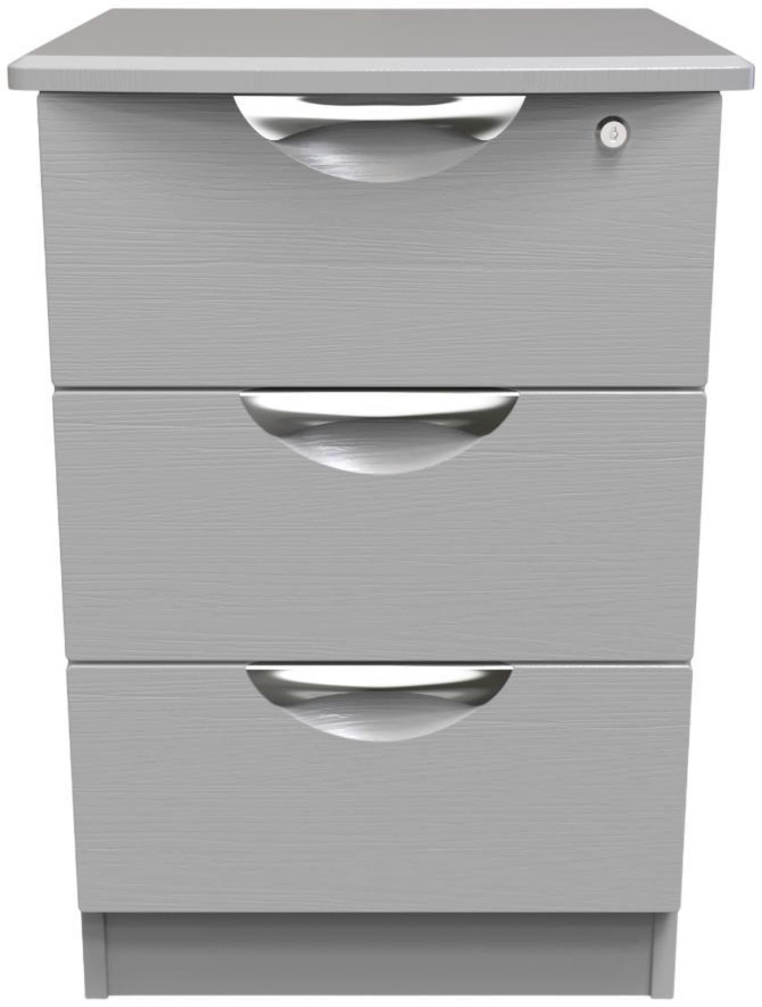 Flora Grey Ash 3 Drawer Bedside Cabinet with Lock