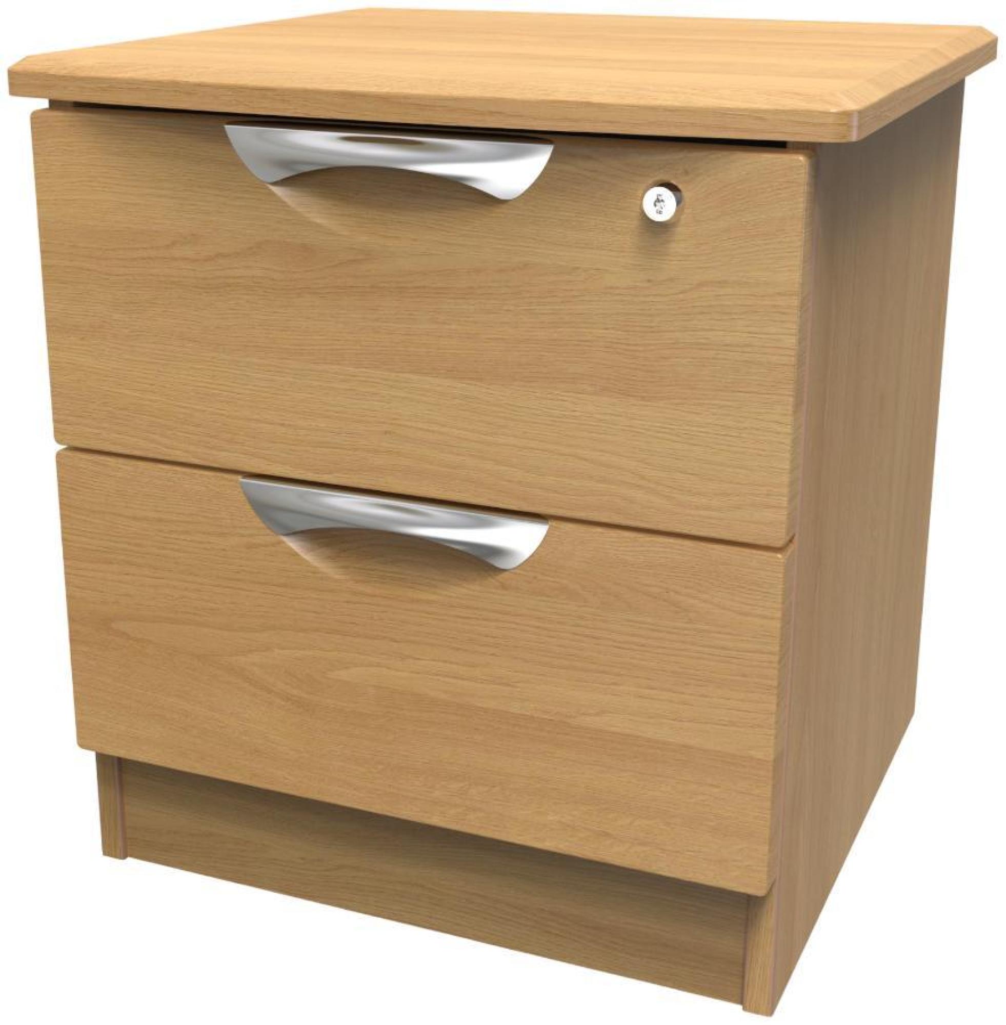 Flora Bedside Cabinet - 2 Drawer with Lock - Oak