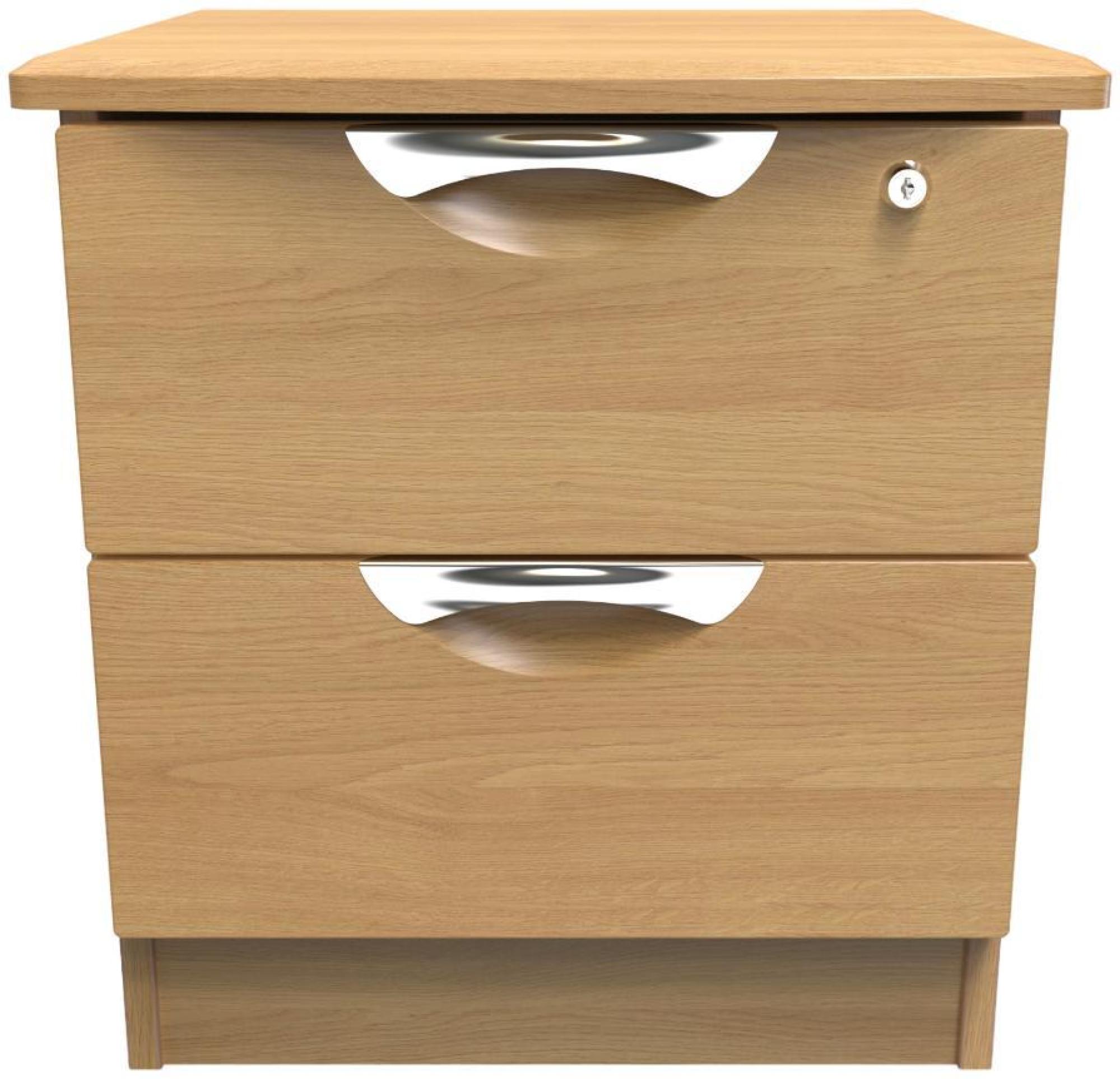 Flora Bedside Cabinet - 2 Drawer with Lock - Oak