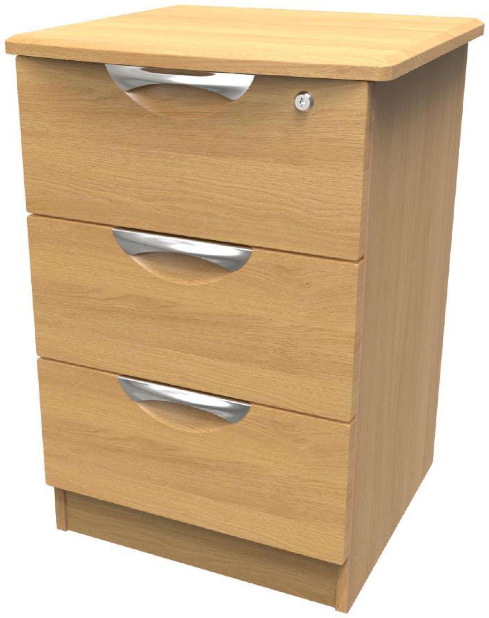Flora Bedside Cabinet - 3 Drawer with Lock - Oak