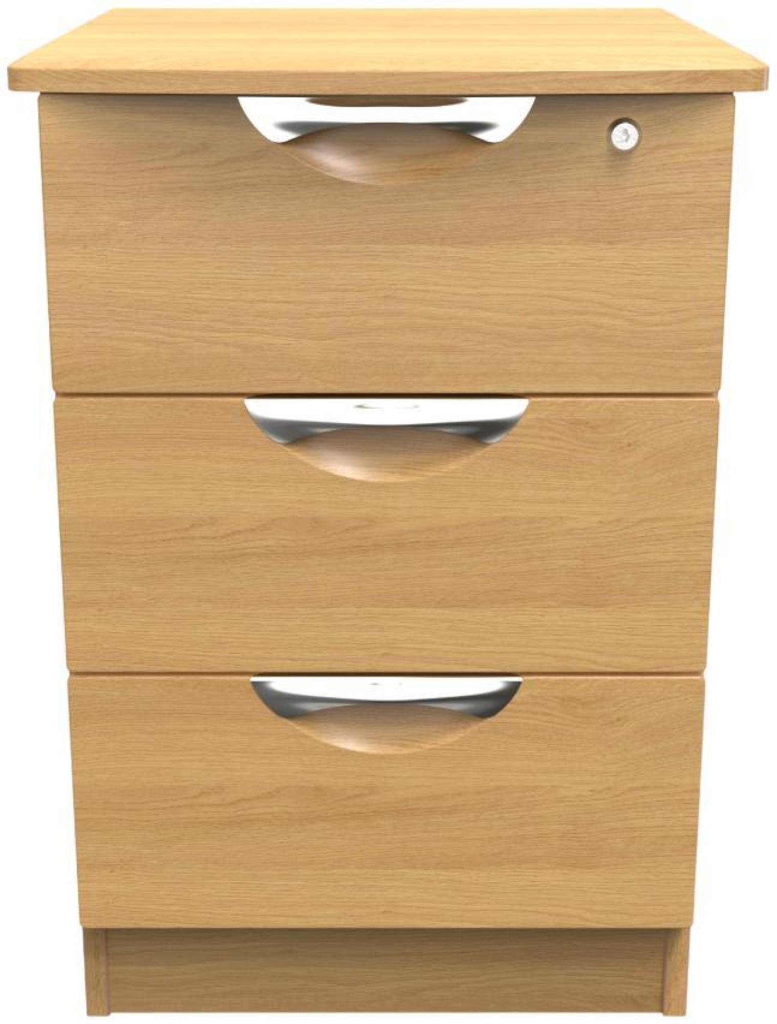 Flora Bedside Cabinet - 3 Drawer with Lock - Oak