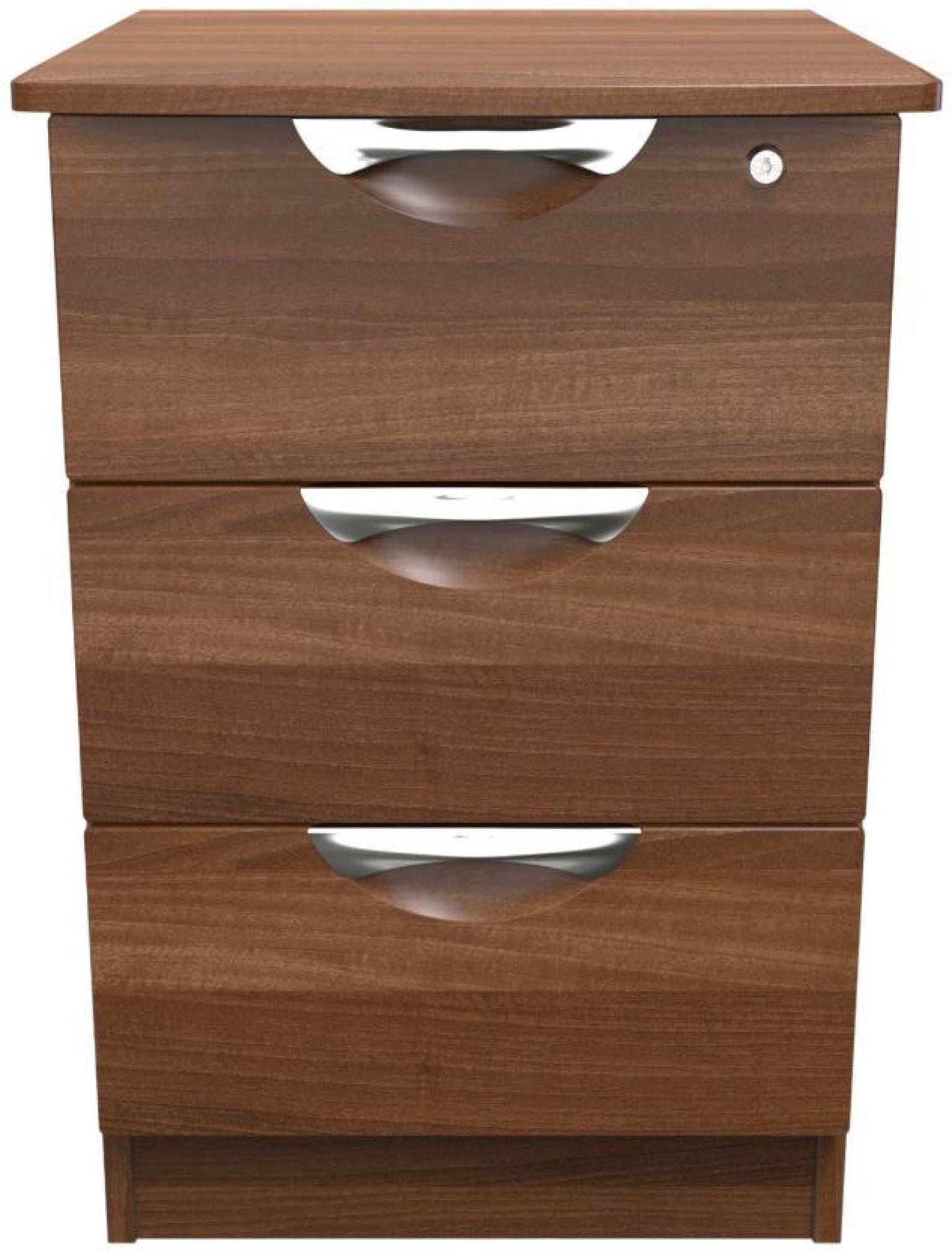 Flora Bedside Cabinet - 3 Drawer with Lock - Walnut