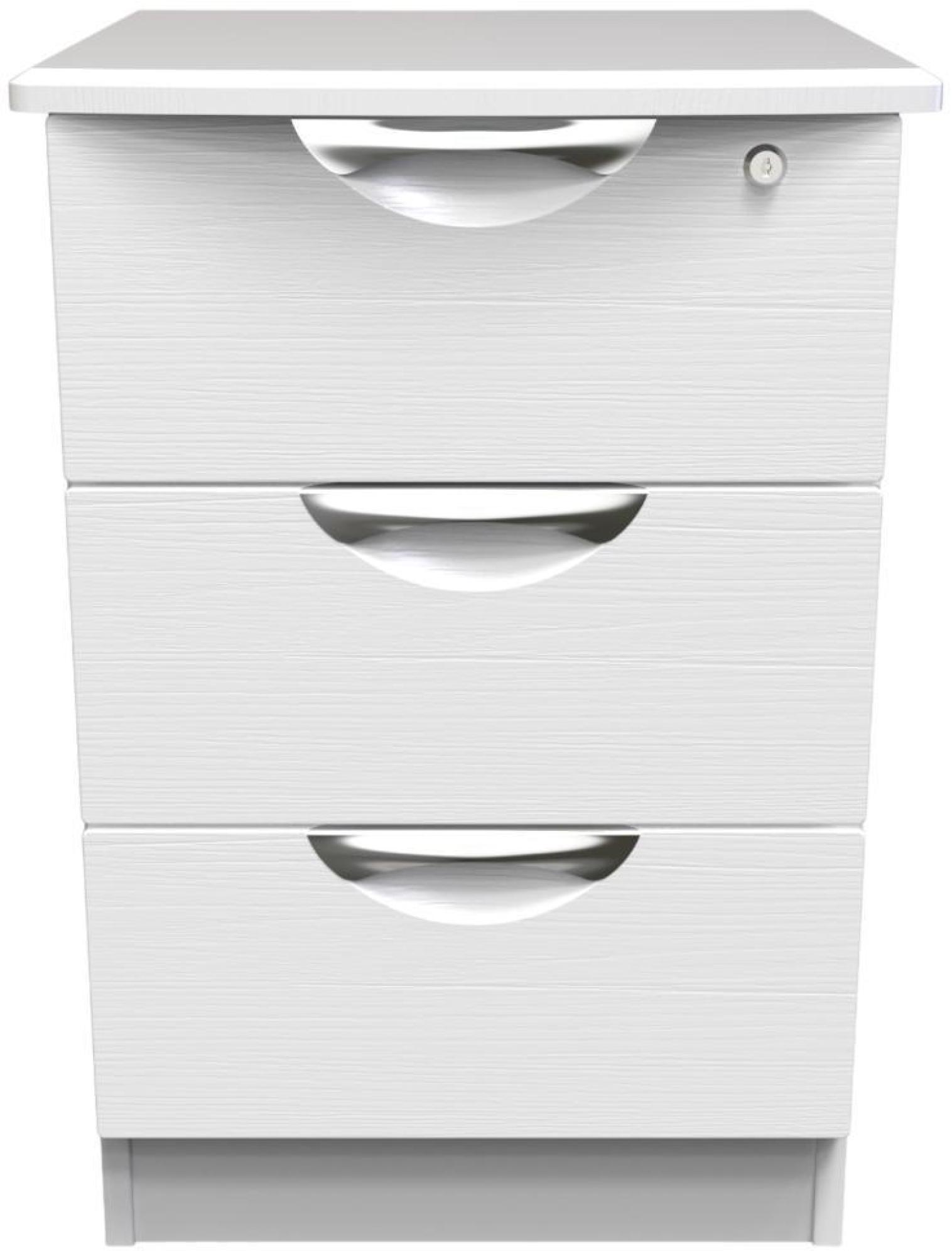Flora White 3 Drawer Bedside Cabinet with Lock