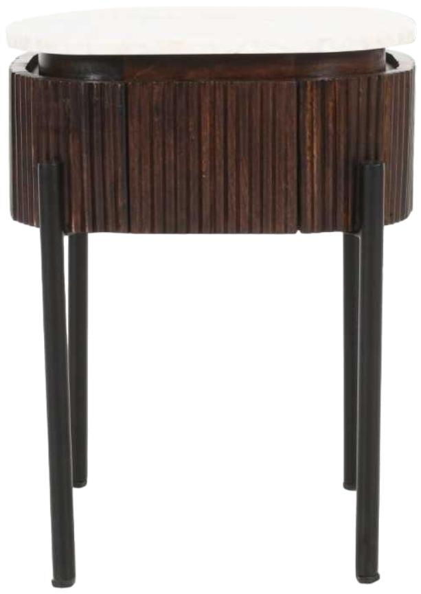 Fluted White Marble Top 1 Drawer Bedside Table