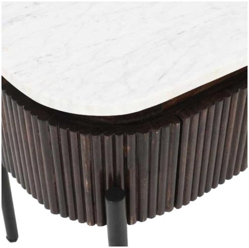 Fluted White Marble Top 1 Drawer Bedside Table