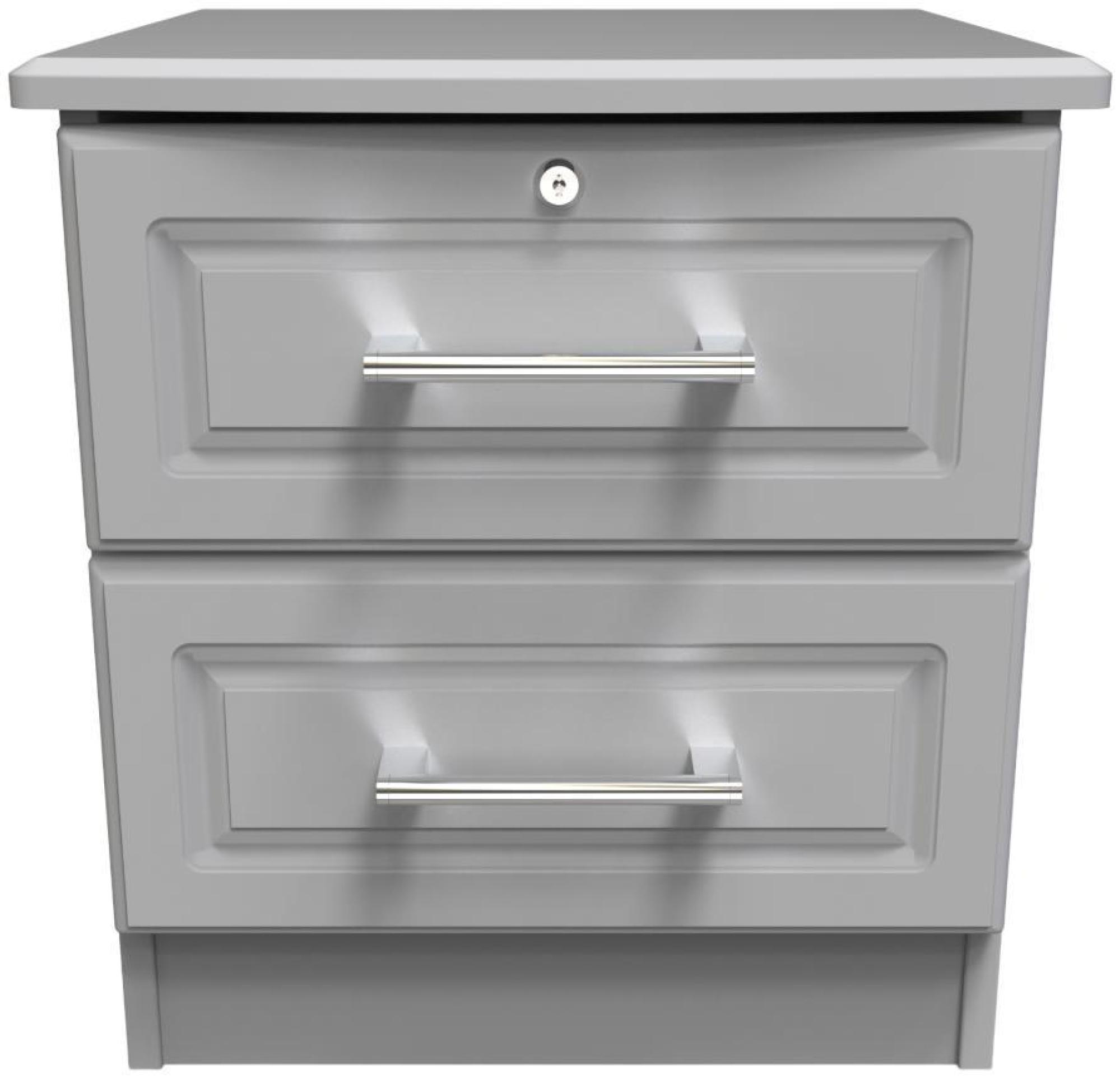 Gina Grey 2 Drawer Bedside Cabinet with Lock