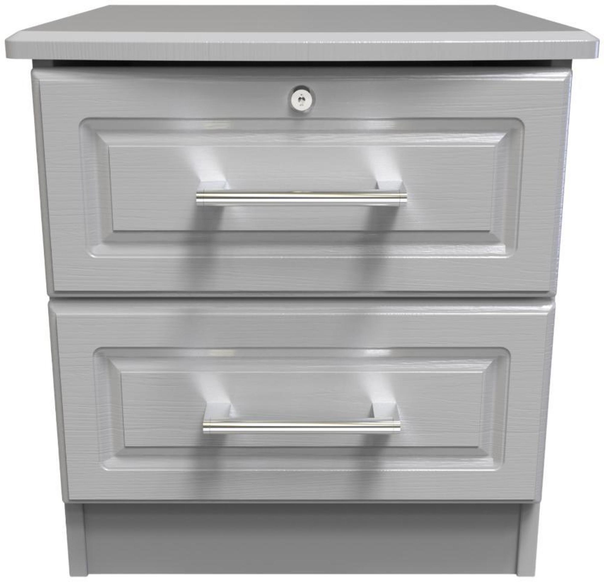Gina Bedside Cabinet - 2 Drawer with Lock - Grey Ash