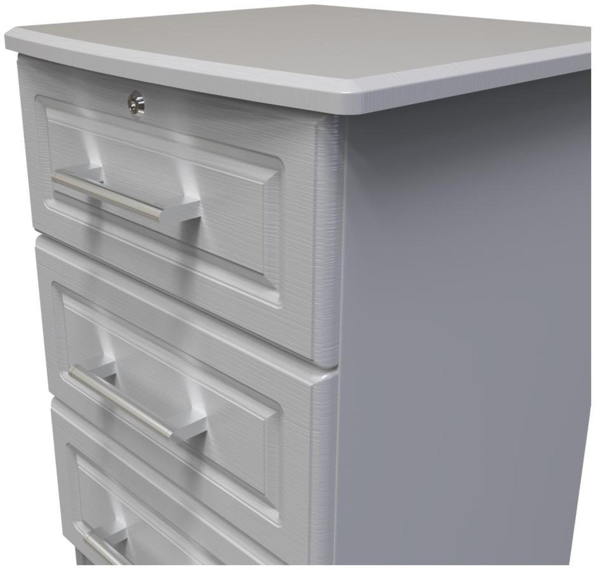 Gina Bedside Cabinet - 3 Drawer with Lock - Grey Ash
