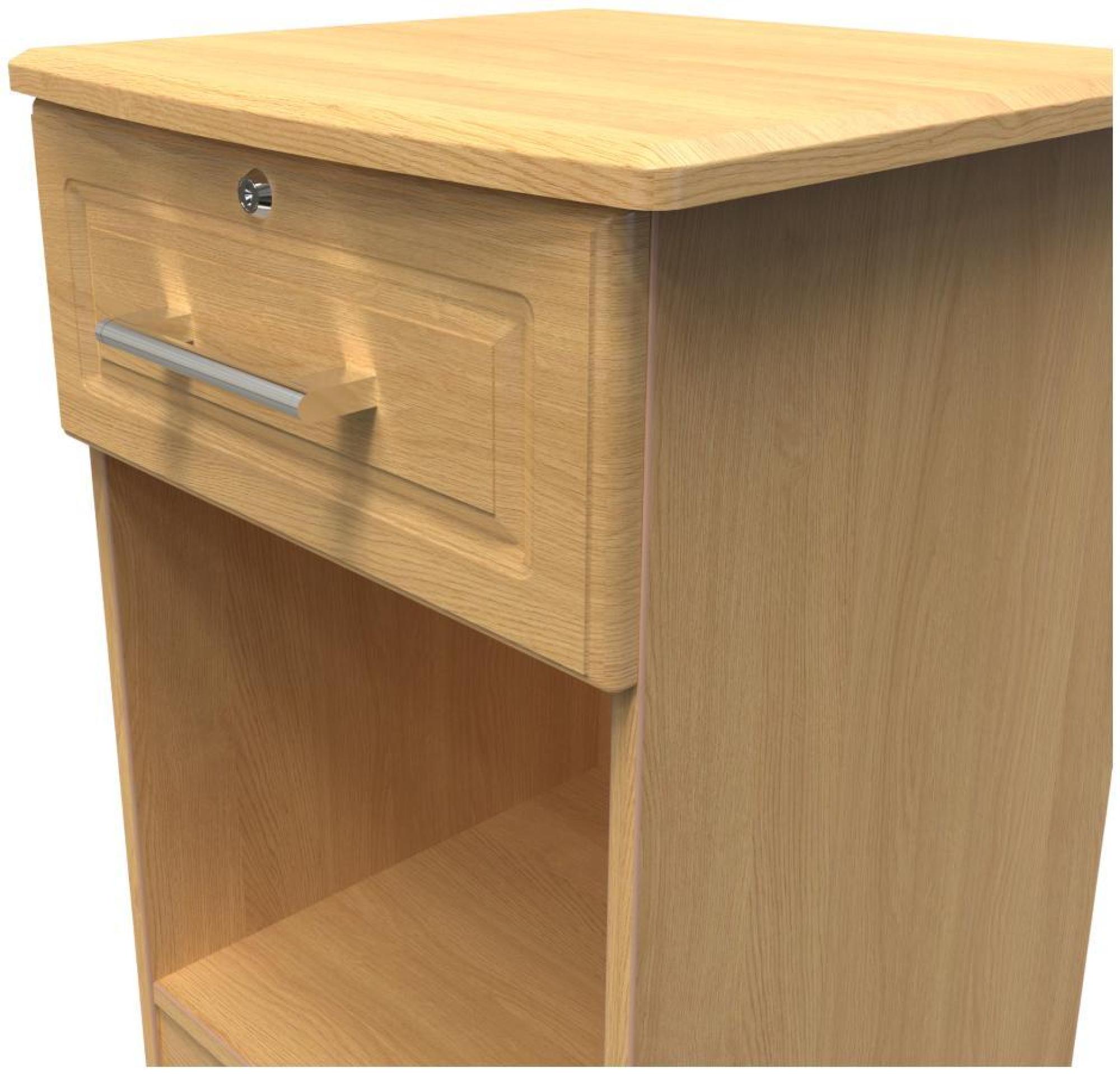 Gina Bedside Cabinet - 1 Drawer with Lock - Oak