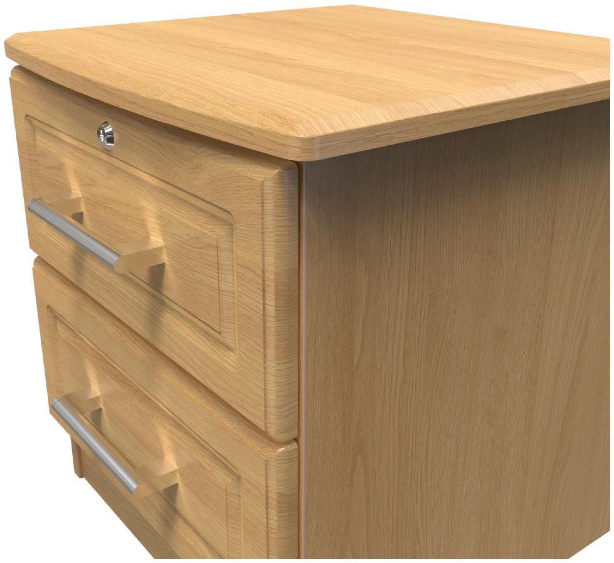 Gina Bedside Cabinet - 2 Drawer with Lock - Oak