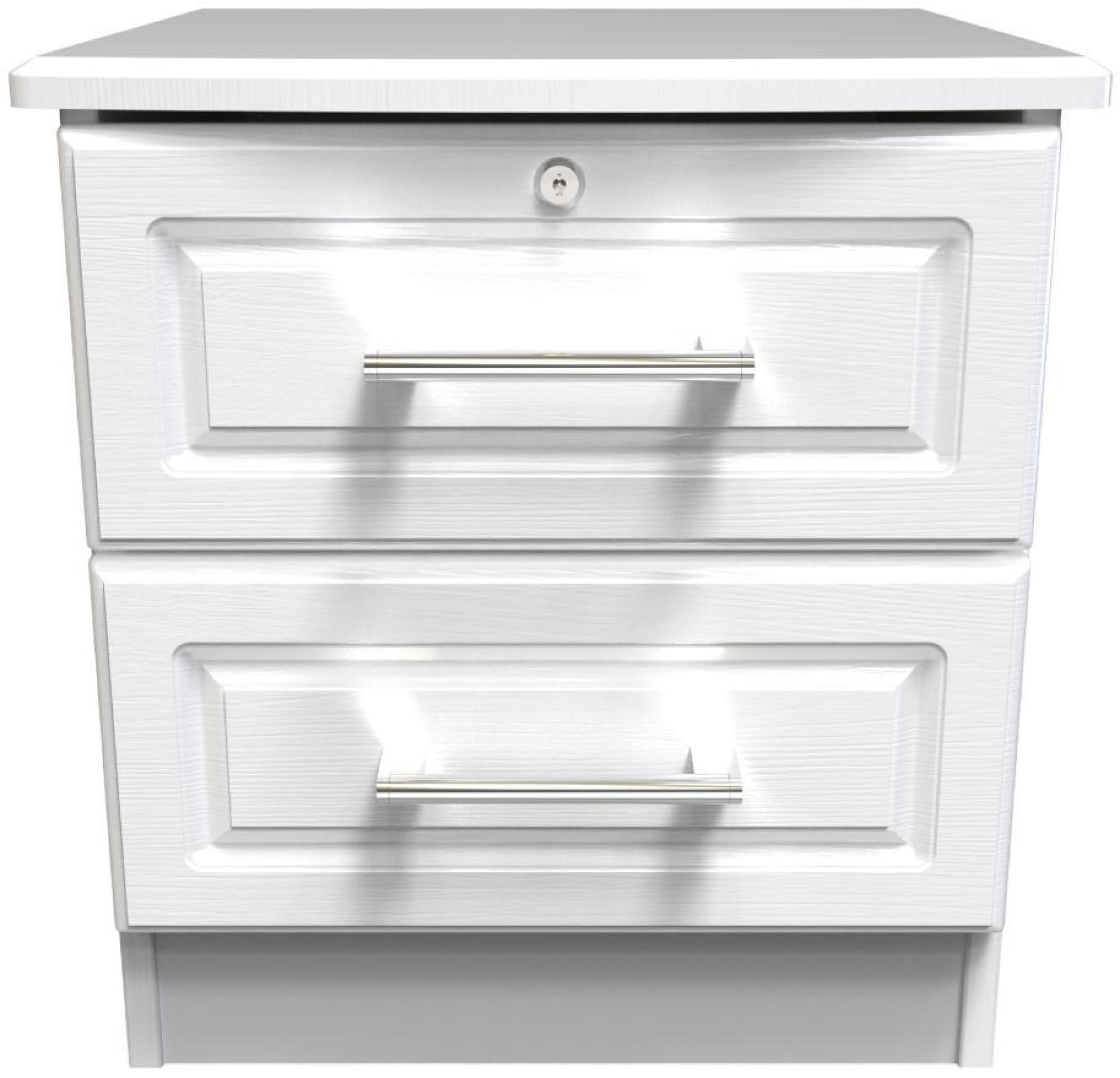 Gina Bedside Cabinet - 2 Drawer with Lock - White