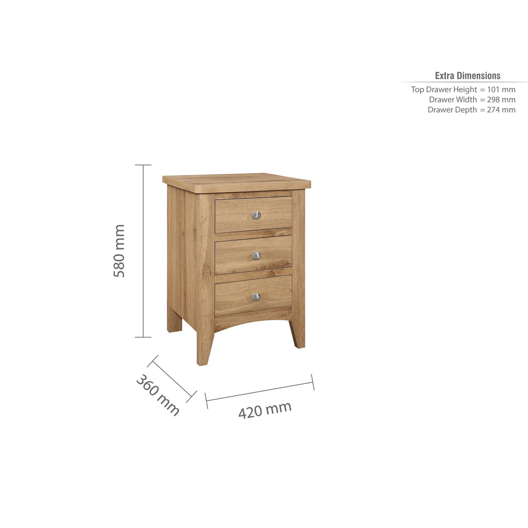 Hampstead Bedside Cabinet - 3 Drawer - Rustic Oak 