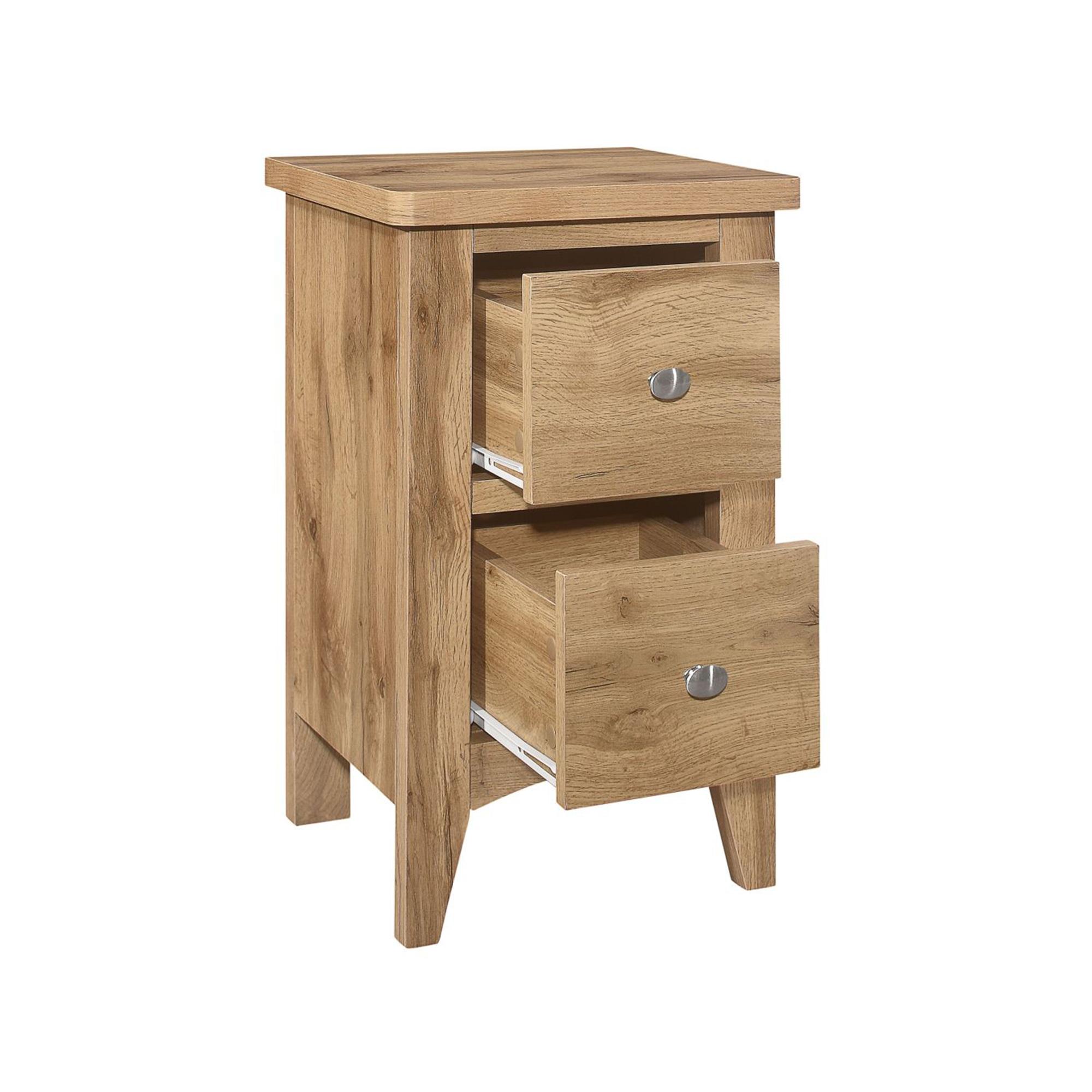 Hampstead Narrow Bedside Cabinet - 2 Drawer - Rustic Oak 