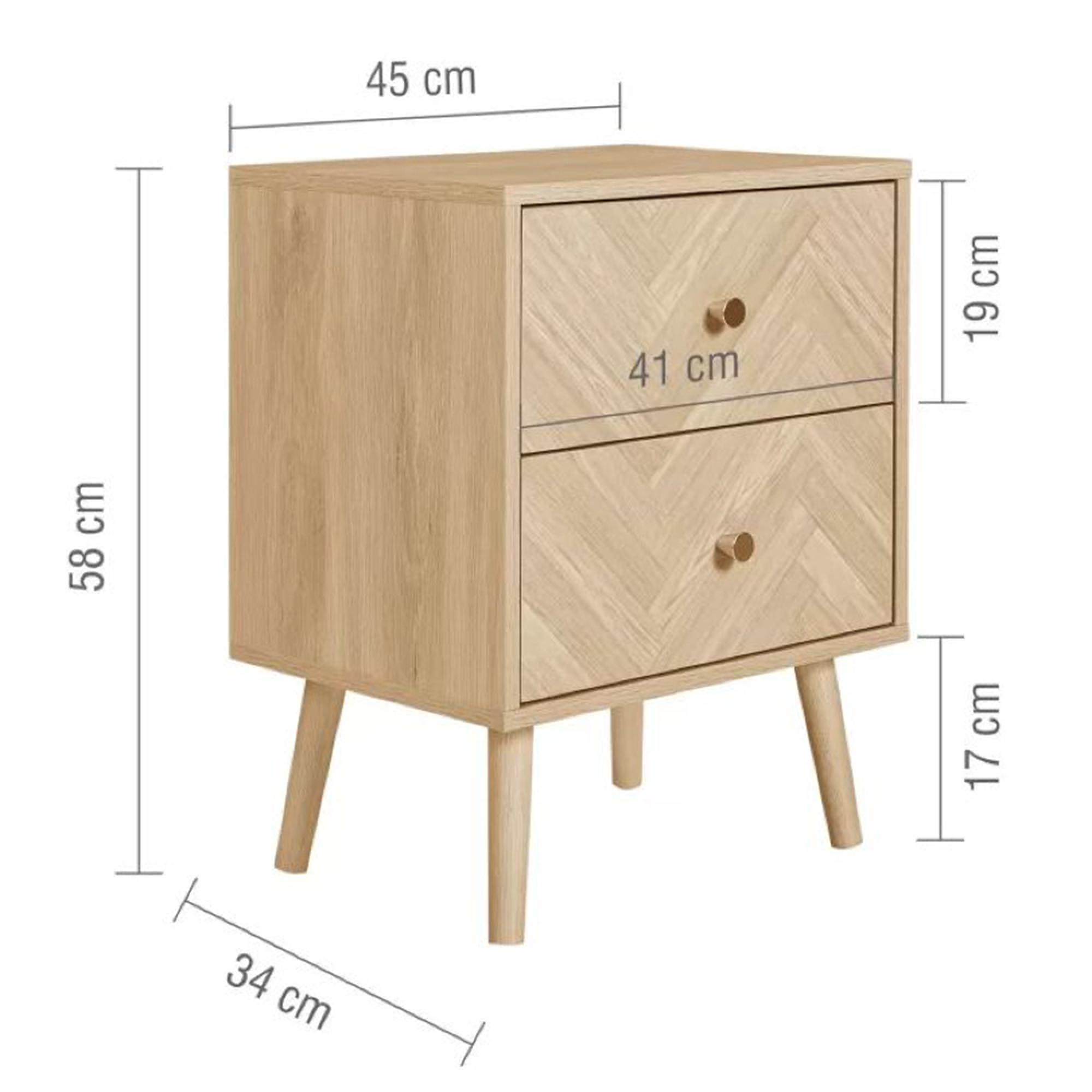 Herringford Bedside Cabinet - 2 Drawer - Oak