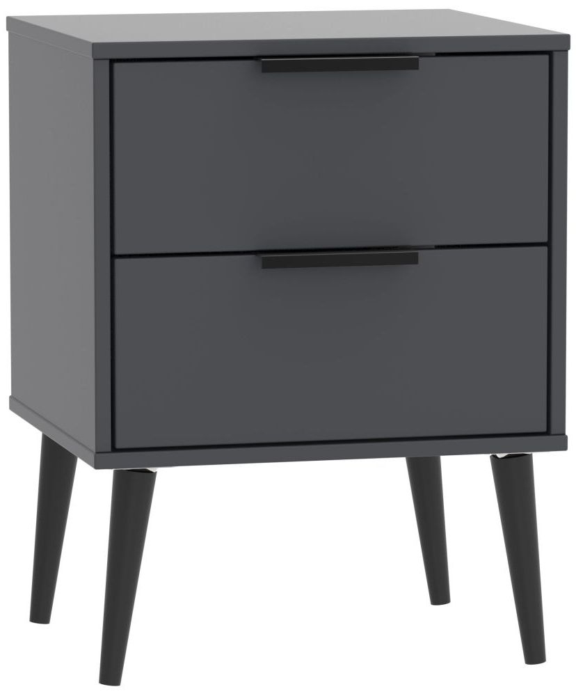 Hong Kong Graphite 2 Drawer Bedside Cabinet with Wooden Legs