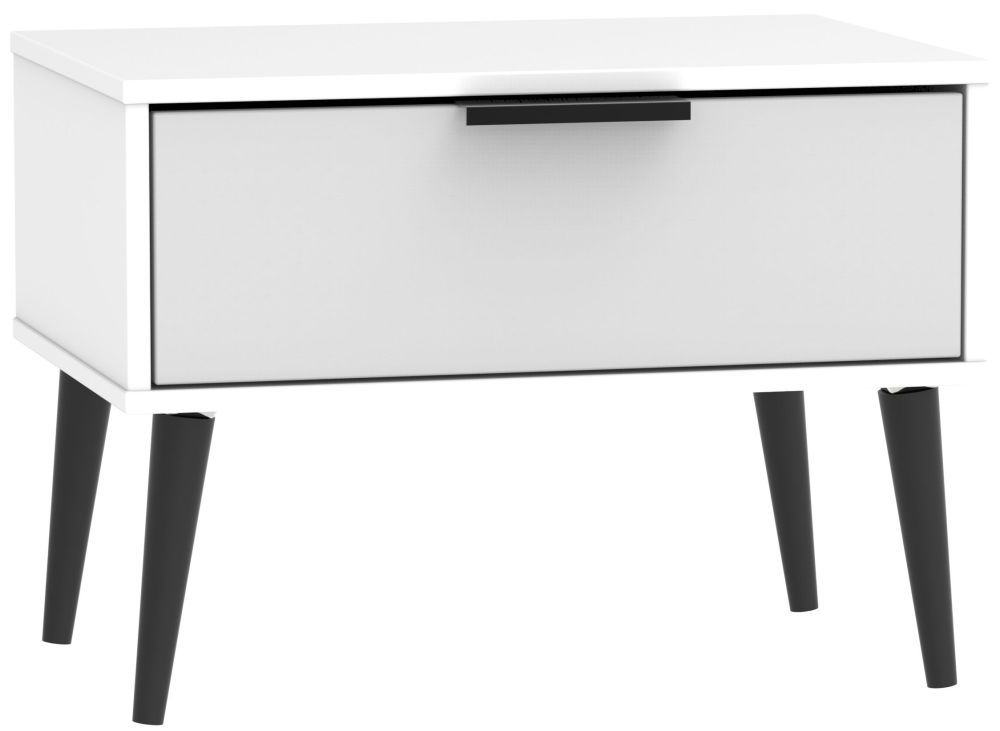 Hong Kong Bedside Table - 1 Drawer - Wide - Grey and White