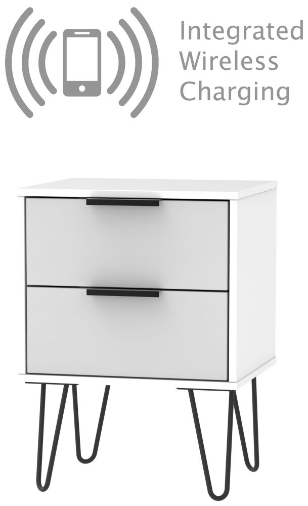 Hong Kong Bedside Cabinet - 2 Drawer - with Hairpin Legs - Grey and White