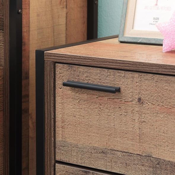Industrial Rustic Oak Effect 2 Drawer Bedside Cabinet