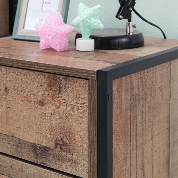 Industrial Rustic Oak Effect 2 Drawer Bedside Cabinet