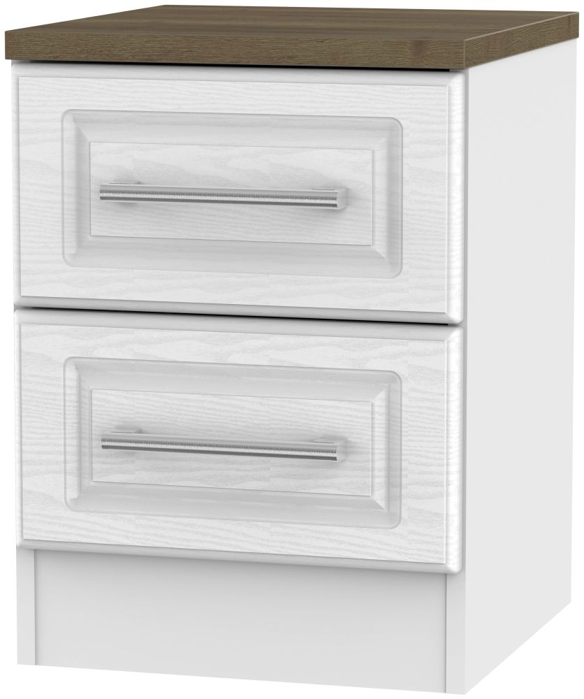 Kent Bedside Cabinet - 2 Drawer - White and Oak