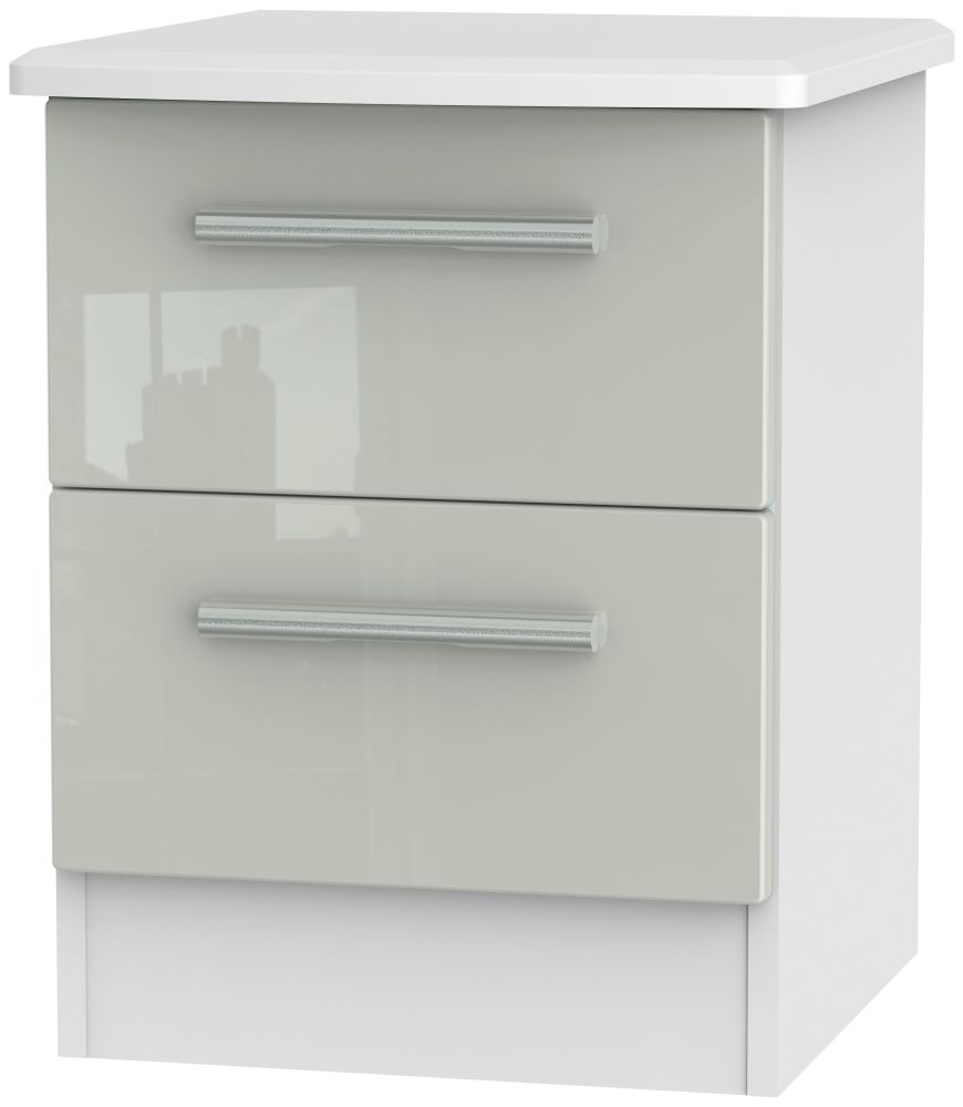 Knightsbridge Bedside Cabinet - 2 Drawer - Cashmere Gloss and White